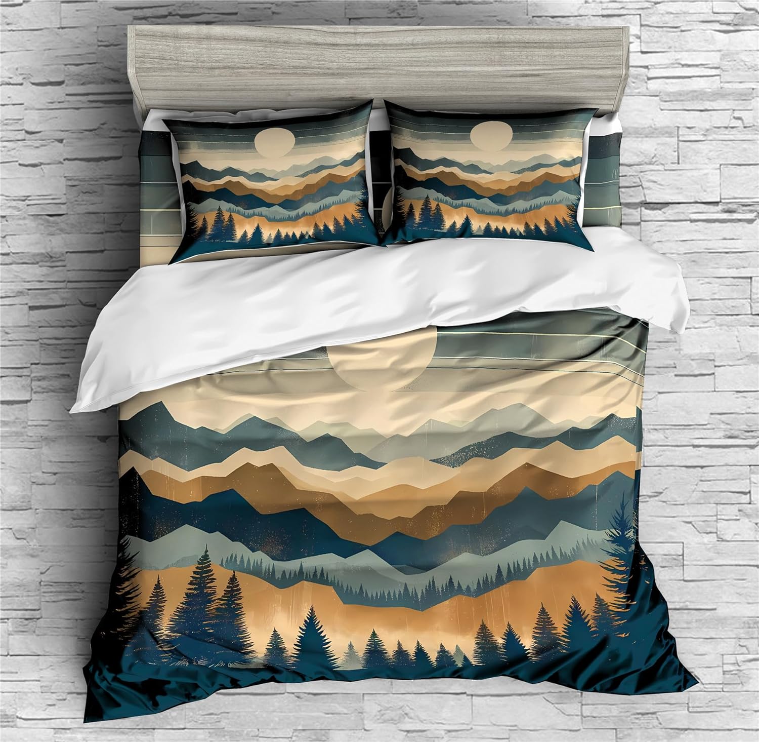 REALIN Mountain Range Fairyland Duvet Cover Set Forests Mountain River Bedding Girl Boy Kids Bed Sets 2/3/4PCS Quilt Covers/Sheets/Pillow Shams,Twin/Full/Queen/King (B,Full-200x229cm-4PCS)