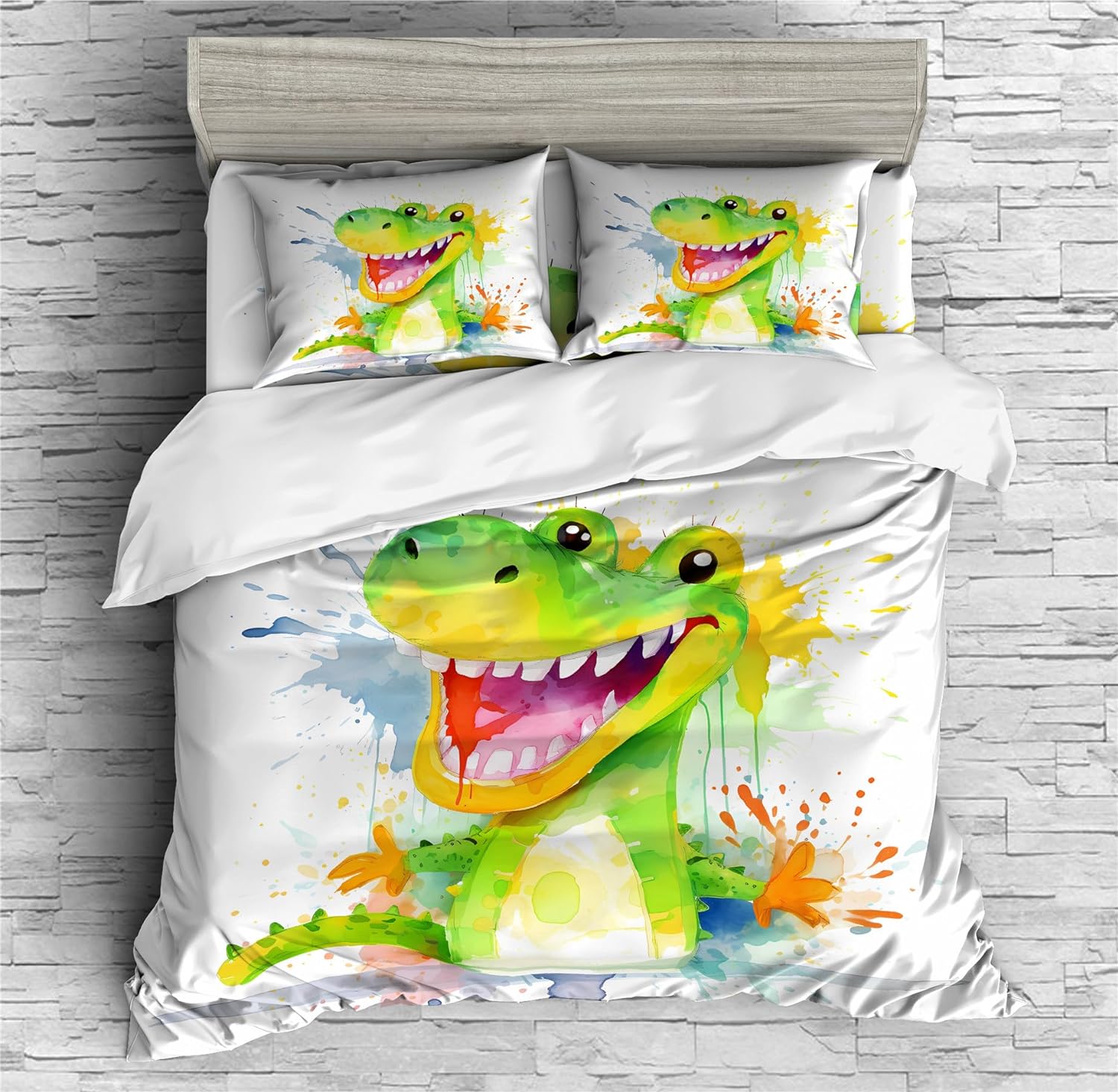 REALIN Baby Crocodile Wildlife Prints Duvet Cover Set Crocodile Animal Bedding Girl Boy Kids Bed Sets 2/3/4PCS Quilt Covers/Sheets/Pillow Shams,Twin/Full/Queen/King (A,Full-200x229cm-3PCS)