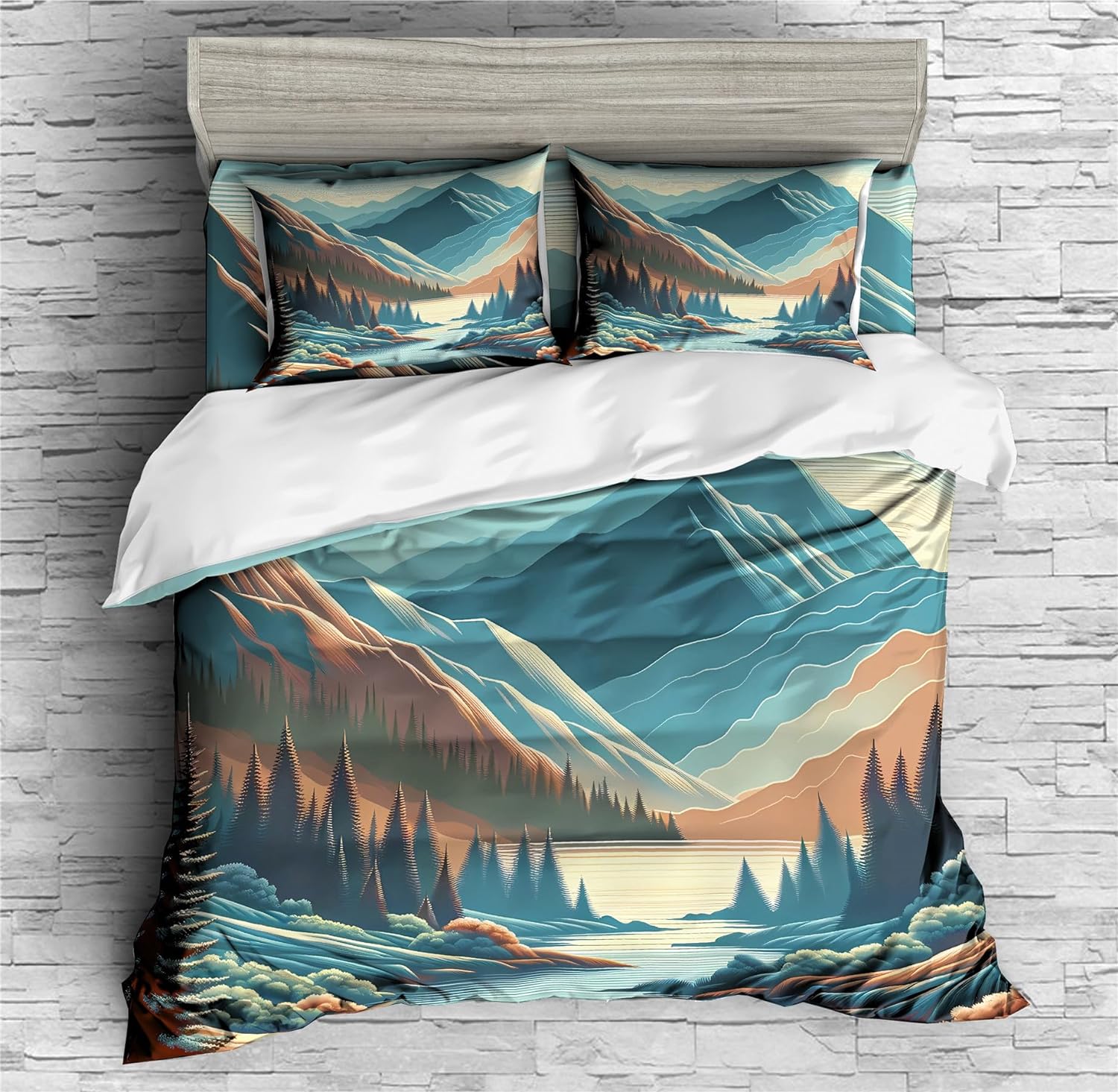 REALIN Hawthorn Bedding 3D Duvet Cover Set Japan Forest Mountain River Bed Sets 2/3/4PCS Quilt Covers/Sheets/Pillow Shams,Twin/Full/Queen/King (Queen-228x228cm-3PCS,G)