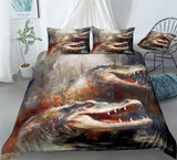 Crocodile Bedding Crocodile Opening Its Bloody Mouth Duvet Cover Set - Print 3