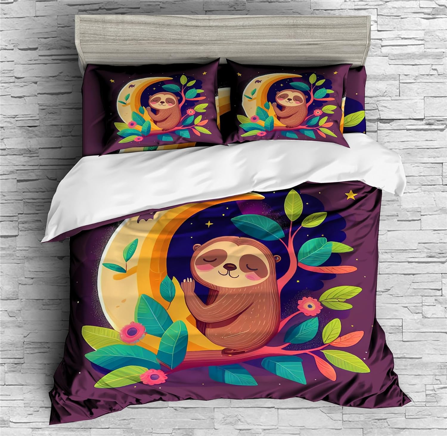 REALIN Cute Sloth Animal Laziness Duvet Cover Set Cartoon Sloth Animal Bedding Girl Boy Kids Bed Sets 2/3/4PCS Quilt Covers/Sheets/Pillow Shams,Twin/Full/Queen/King (B,Queen-228x228cm-3PCS)