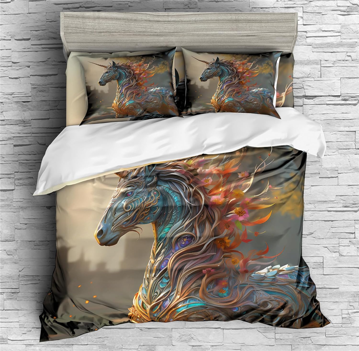 REALIN Unicorn Wildlife Duvet Cover Set African Style Unicorn Bedding Girl Boy Kids Bed Sets 2/3/4PCS Quilt Covers/Sheets/Pillow Shams,Twin/Full/Queen/King (C,Full-200x229cm-4PCS)