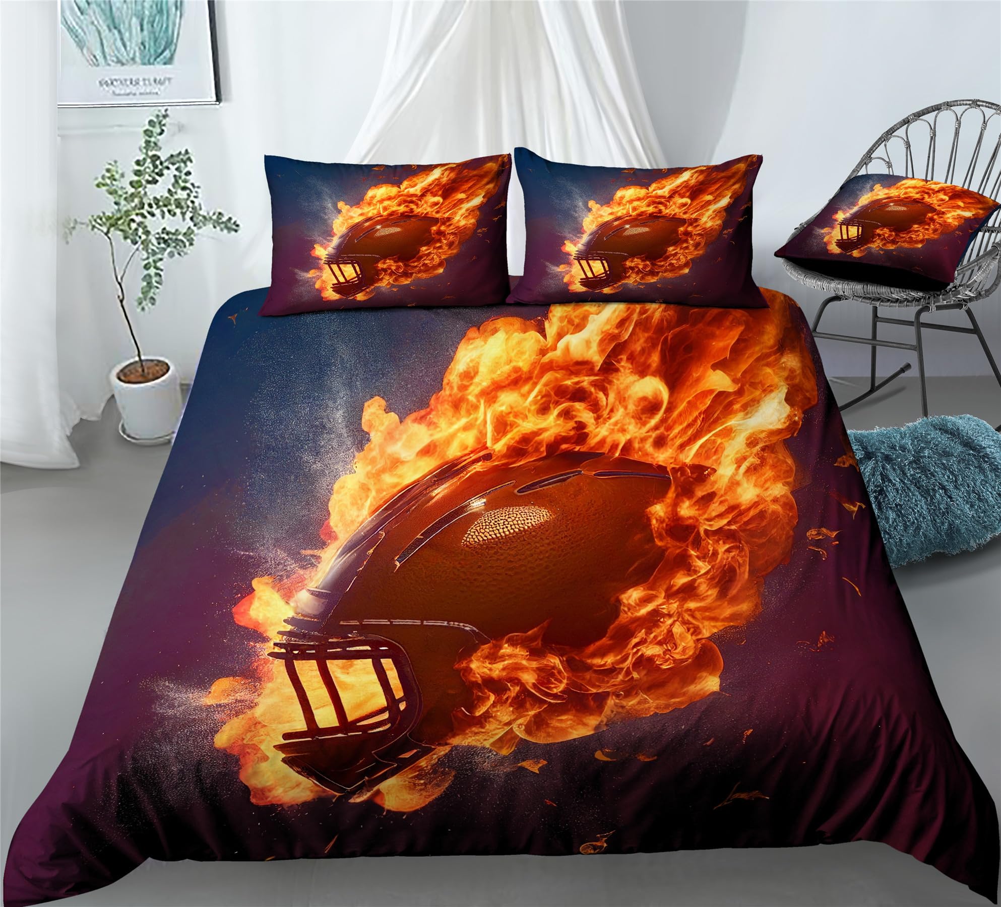 REALIN Rugby Motion Bedding Football Player Duvet Cover Set Girl Boy Kids Bed Sets 2/3/4PCS Quilt Covers/Sheets/Pillow Shams,Twin/Full/Queen/King (B,Queen-228x228cm-4PCS)