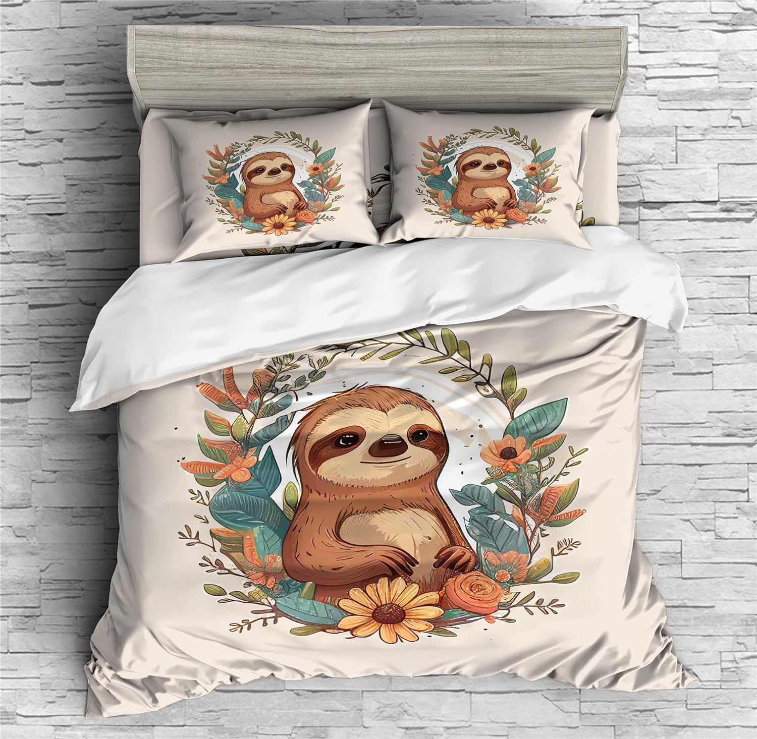 REALIN Forests Sloth Bedding Hugging A Tree Sleeping Sloth Duvet Cover Set Girl Boy Kids Bed Sets 2/3/4PCS Quilt Covers/Sheets/Pillow Shams,Twin/Full/Queen/King (C,King-229x259cm-3PCS)