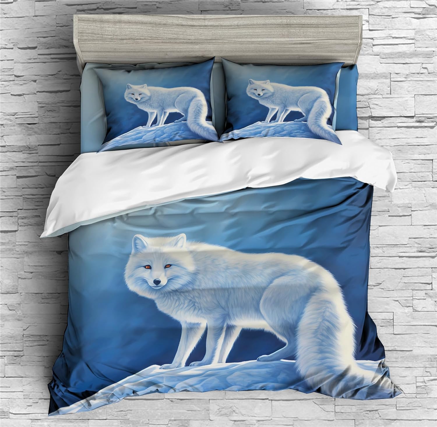 REALIN Cartoon Arctic Fox Animals Bedding White Fox Animals Duvet Cover Set Girl Boy Kids Bed Sets 2/3/4PCS Quilt Covers/Sheets/Pillow Shams,Twin/Full/Queen/King (C,Queen-228x228cm-3PCS)