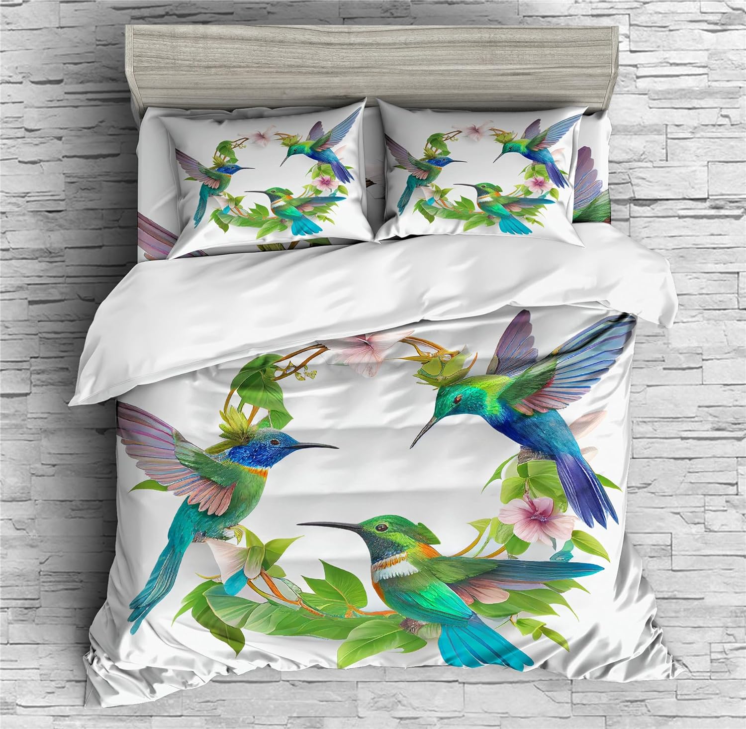 REALIN Hummingbird Duvet Cover Set Birds Small Bird Animal Cute Animals Bedding Girl Boy Kids Bed Sets 2/3/4PCS Quilt Covers/Sheets/Pillow Shams,Twin/Full/Queen/King (B,King-229x259cm-4PCS)