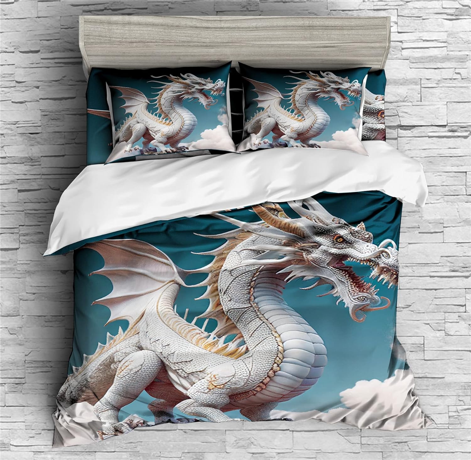 REALIN Dragon Animals Bedding Dragon Themes Prints Boys Children Duvet Cover Set Girl Boy Kids Bed Sets 2/3/4PCS Quilt Covers/Sheets/Pillow Shams,Twin/Full/Queen/King (A,Queen-228x228cm-3PCS)