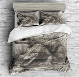 Retro Hand-Painted Crocodile Animal Bedding Crocodile Duvet Cover Set - Print 1