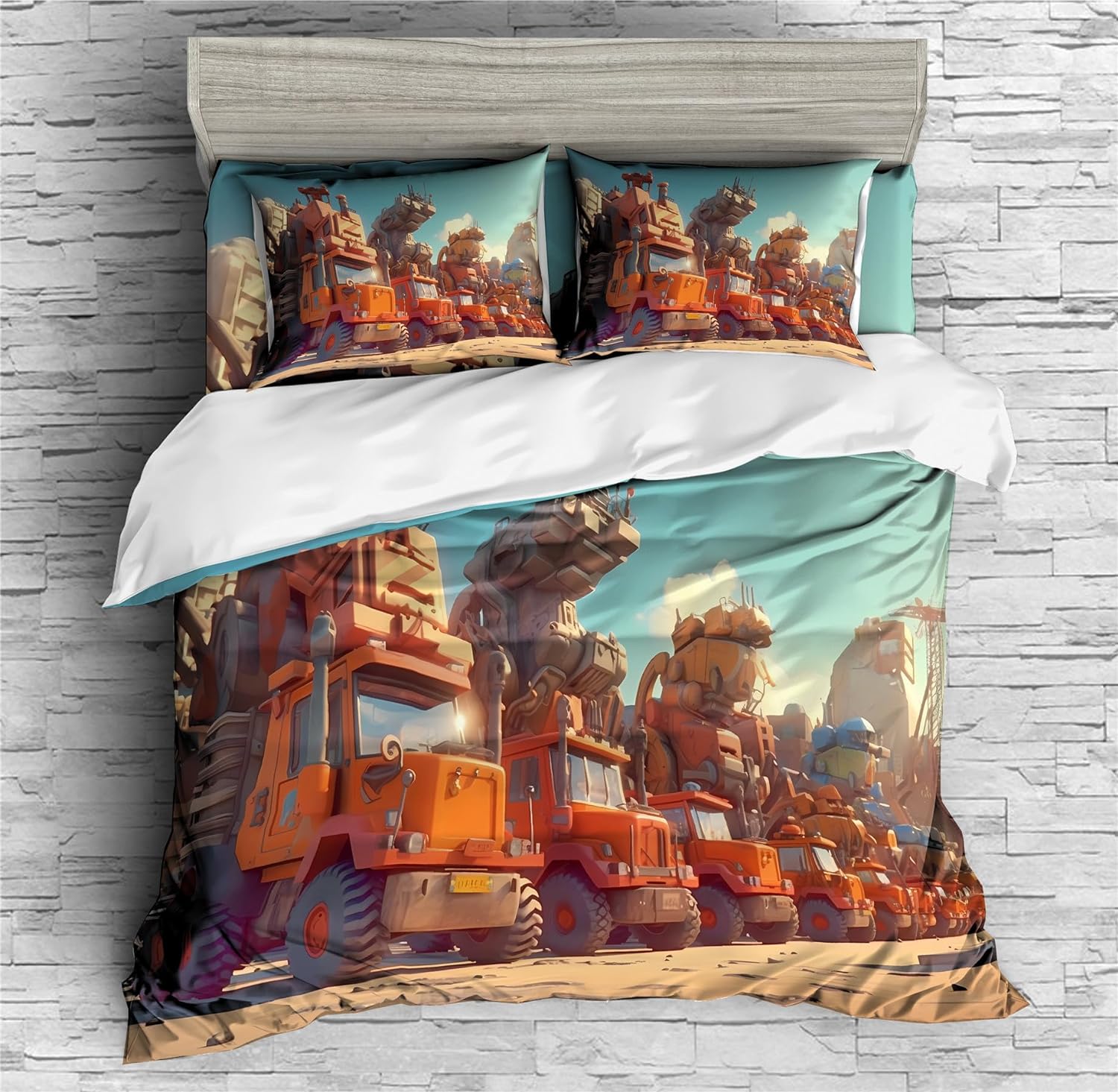 REALIN Engineering Vehicle Prints Duvet Cover Set Engineering Vehicle Bedding Girl Boy Kids Bed Sets 2/3/4PCS Quilt Covers/Sheets/Pillow Shams,Twin/Full/Queen/King (C,Twin-172x218cm-4PCS)