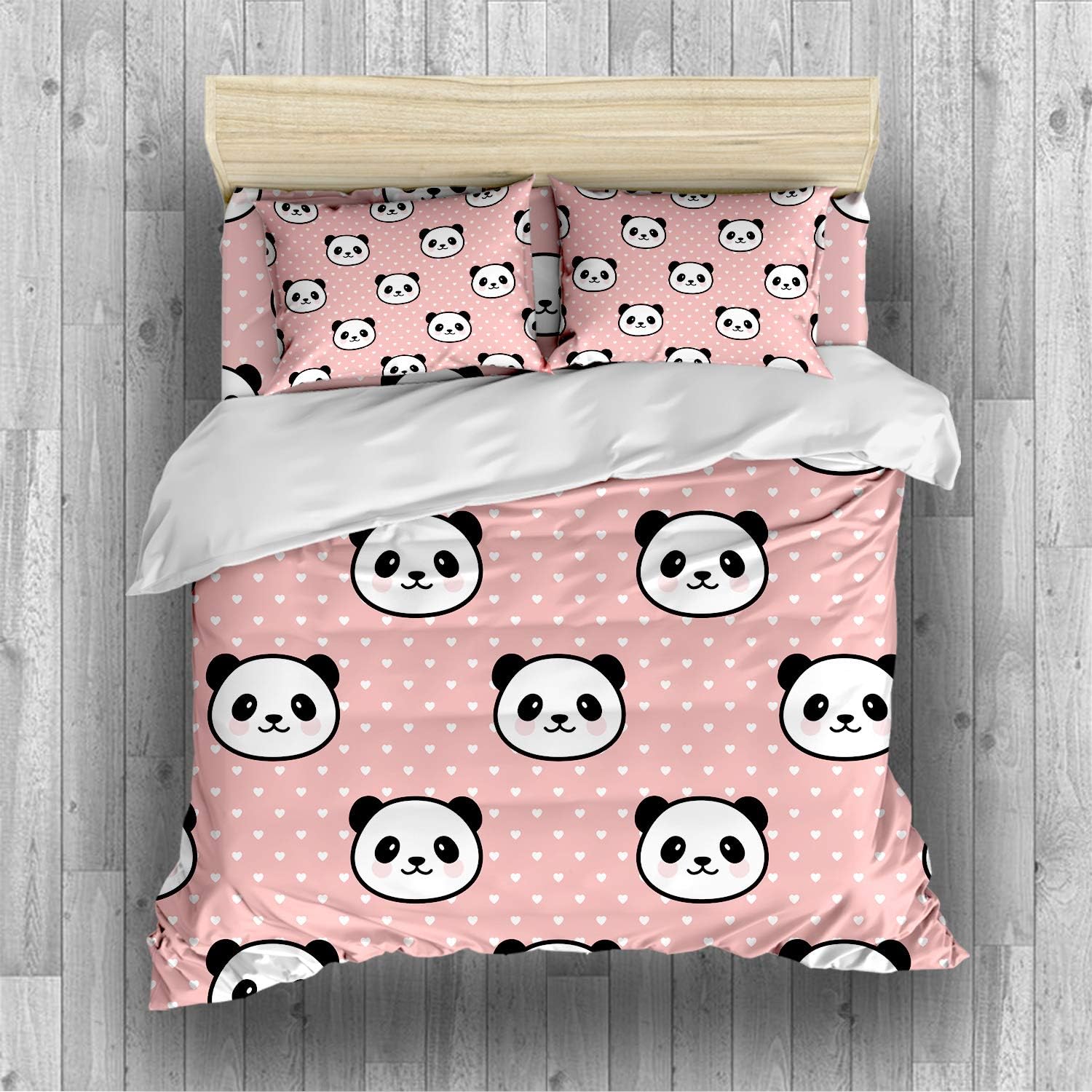 REALIN Panda Bedding Pink Blue Green Cartoon Panda Duvet Cover Set Colorful Hot Air Balloon Bed Sets,2/3/4PCS Microfiber Quilt Covers/Sheets/Pillow Shams,Twin/Full/Queen/King Size