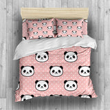 Panda Bedding Pink Blue Green Cartoon Panda Duvet Cover Set - Print 3