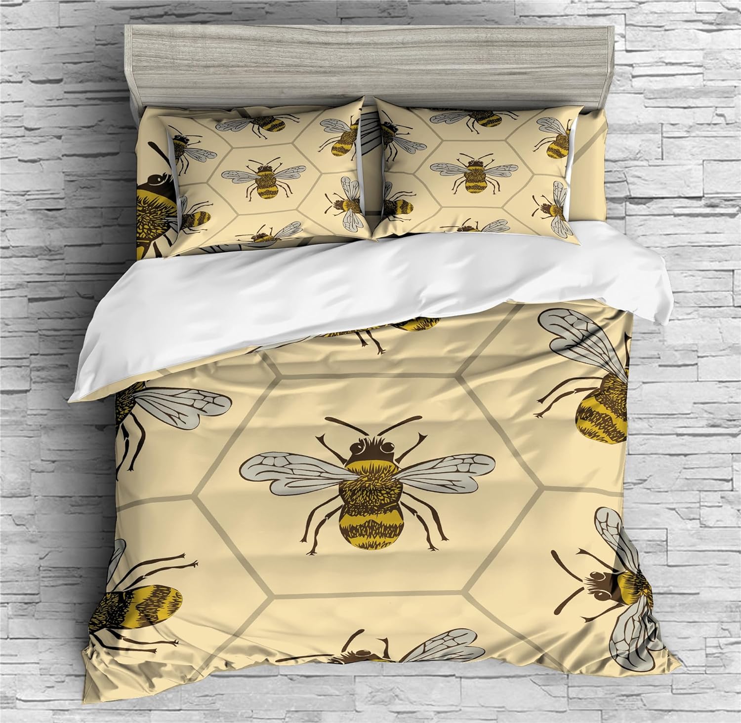 REALIN Bee Animal Duvet Cover Set Cartoon Honeybee Wasp Bedding Girl Boy Kids Bed Sets 2/3/4PCS Quilt Covers/Sheets/Pillow Shams,Twin/Full/Queen/King (B,King-229x259cm-4PCS)