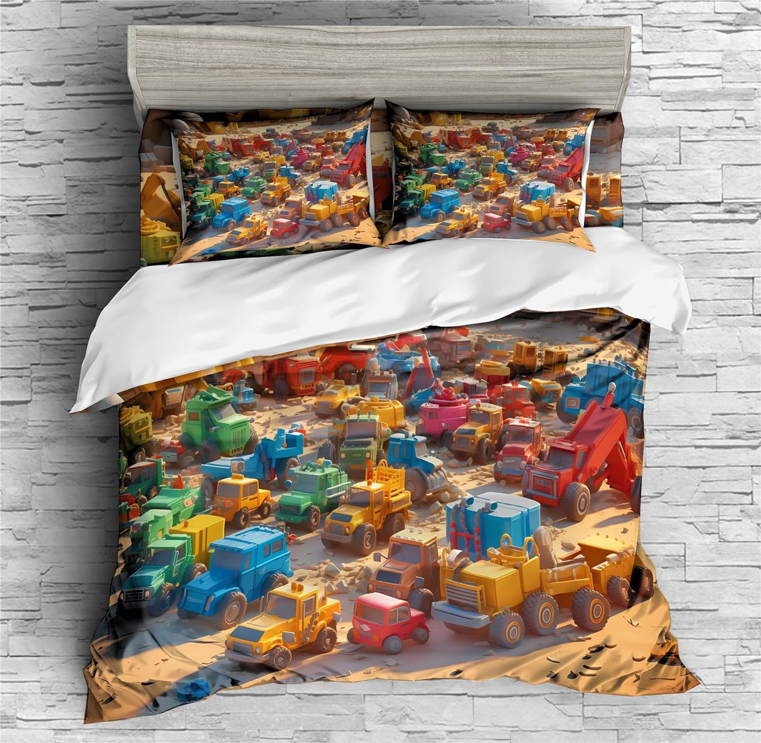 REALIN Truck Printed Duvet Cover Set Children Construction Vehicle Bedding Girl Boy Kids Bed Sets 2/3/4PCS Quilt Covers/Sheets/Pillow Shams,Twin/Full/Queen/King (C,Queen-228x228cm-3PCS)