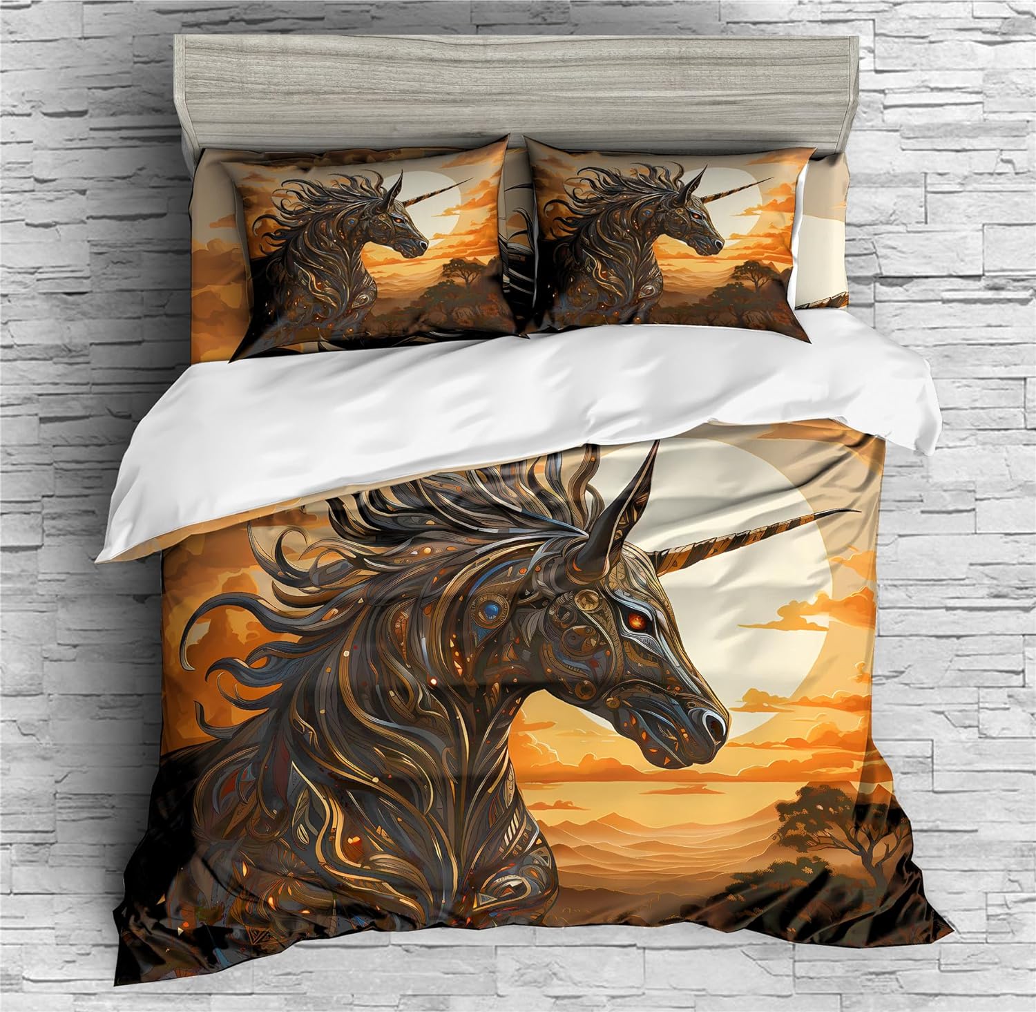 REALIN Unicorn Wildlife Duvet Cover Set African Style Unicorn Bedding Girl Boy Kids Bed Sets 2/3/4PCS Quilt Covers/Sheets/Pillow Shams,Twin/Full/Queen/King (C,Full-200x229cm-4PCS)