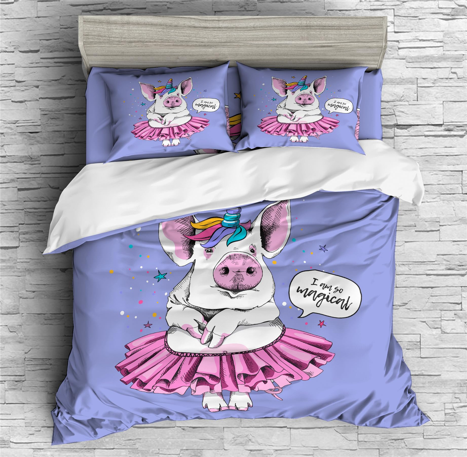 REALIN Unicorn Pig Bedding Cartoon Animal Cute Unicorn Pig Duvet Cover Set Girl Boy Kids Bed Sets 2/3/4PCS Quilt Covers/Sheets/Pillow Shams,Twin/Full/Queen/King (A,Full-200x229cm-4PCS)