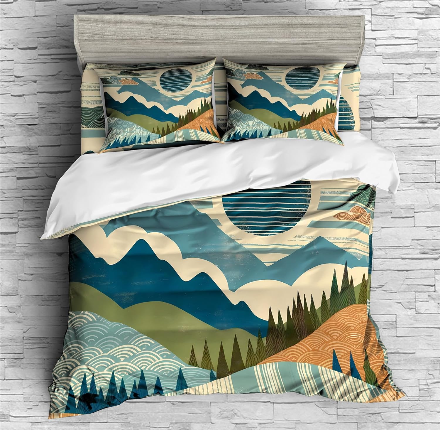 REALIN Mountain Forest Natural Scenery Duvet Cover Set Mountain Sunset Bedding Girl Boy Kids Bed Sets 2/3/4PCS Quilt Covers/Sheets/Pillow Shams,Twin/Full/Queen/King (A,Queen-228x228cm-4PCS)