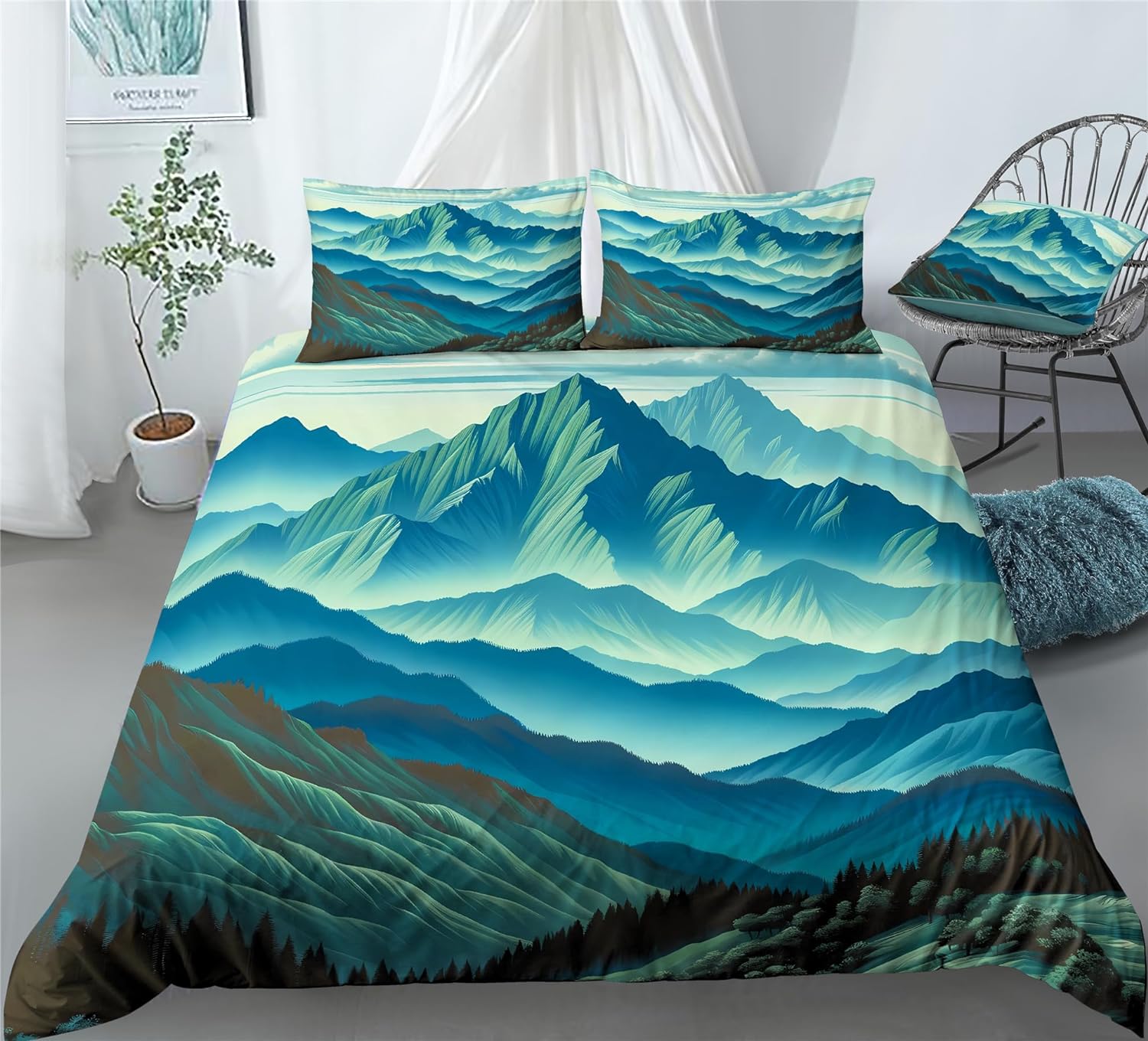 REALIN Hawthorn Duvet Cover Set 3D Bedding Japan Forest Mountain River Bed Sets 2/3/4PCS Quilt Covers/Sheets/Pillow Shams,Twin/Full/Queen/King (Queen-228x228cm-3PCS,A)