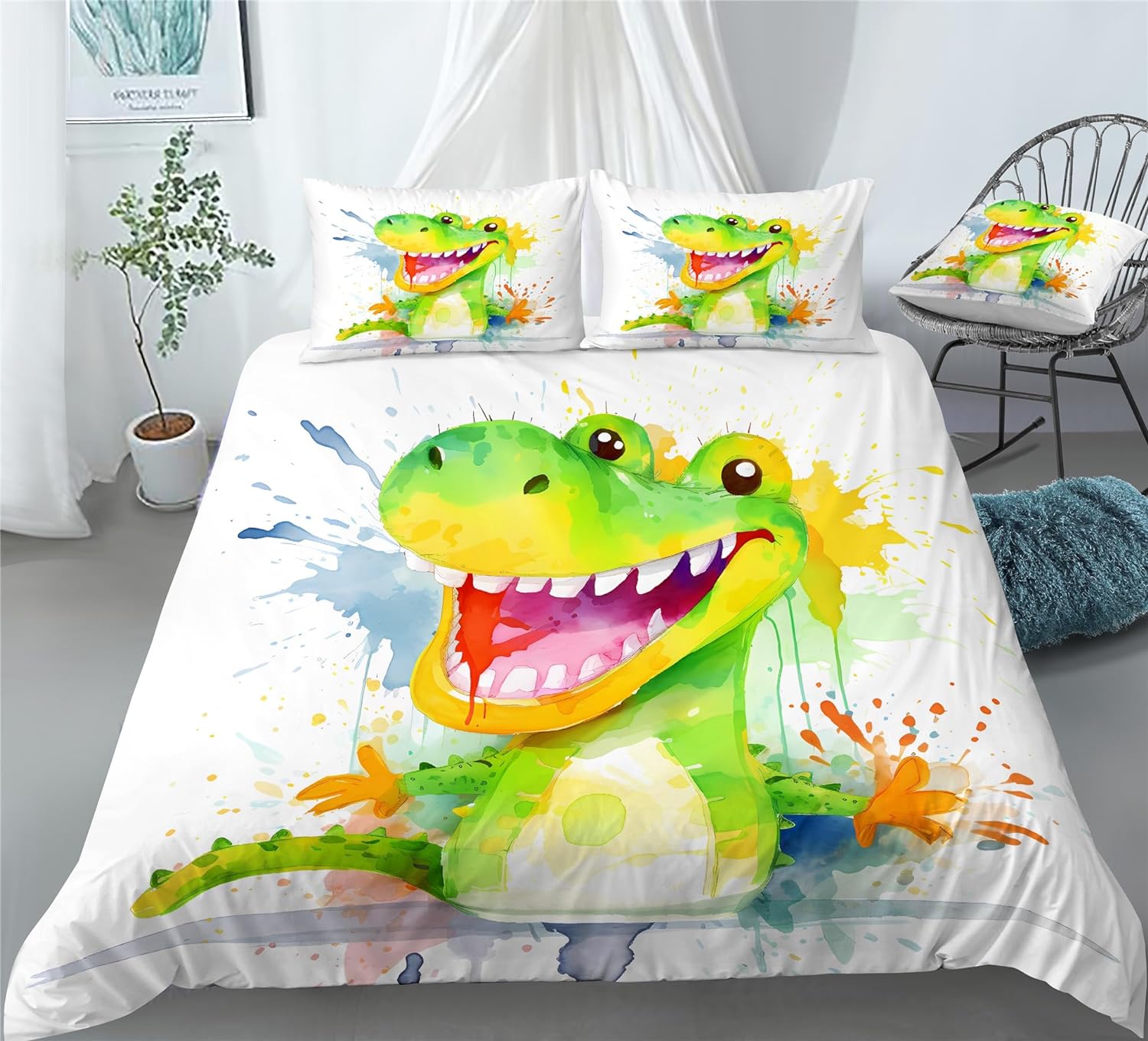 REALIN Baby Crocodile Wildlife Prints Bedding Crocodile Animal Duvet Cover Set Girl Boy Kids Bed Sets 2/3/4PCS Quilt Covers/Sheets/Pillow Shams,Twin/Full/Queen/King (C,Queen-228x228cm-4PCS)