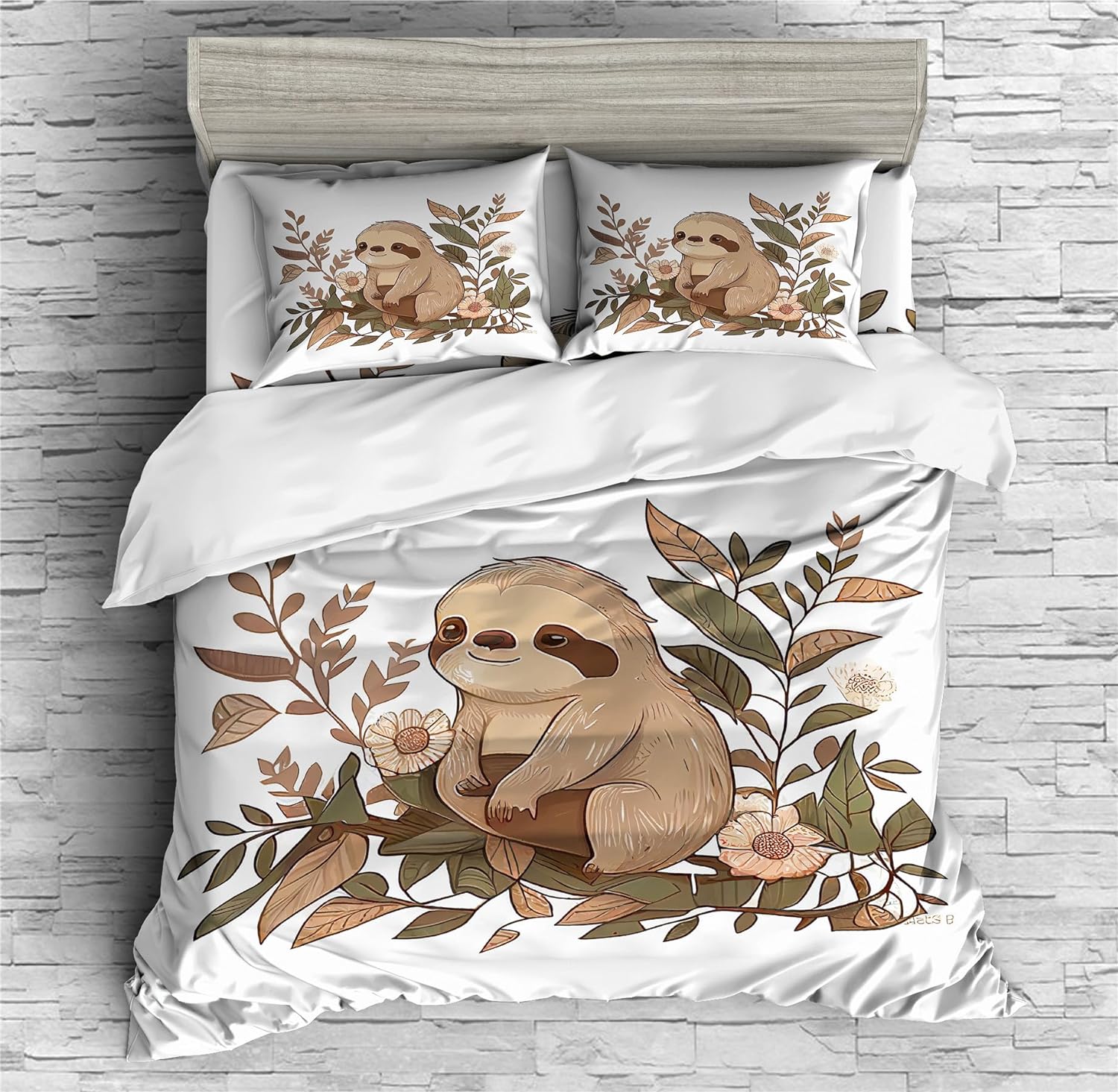 REALIN Cute Sloth Animal Laziness Duvet Cover Set Cartoon Sloth Animal Bedding Girl Boy Kids Bed Sets 2/3/4PCS Quilt Covers/Sheets/Pillow Shams,Twin/Full/Queen/King (B,Queen-228x228cm-3PCS)