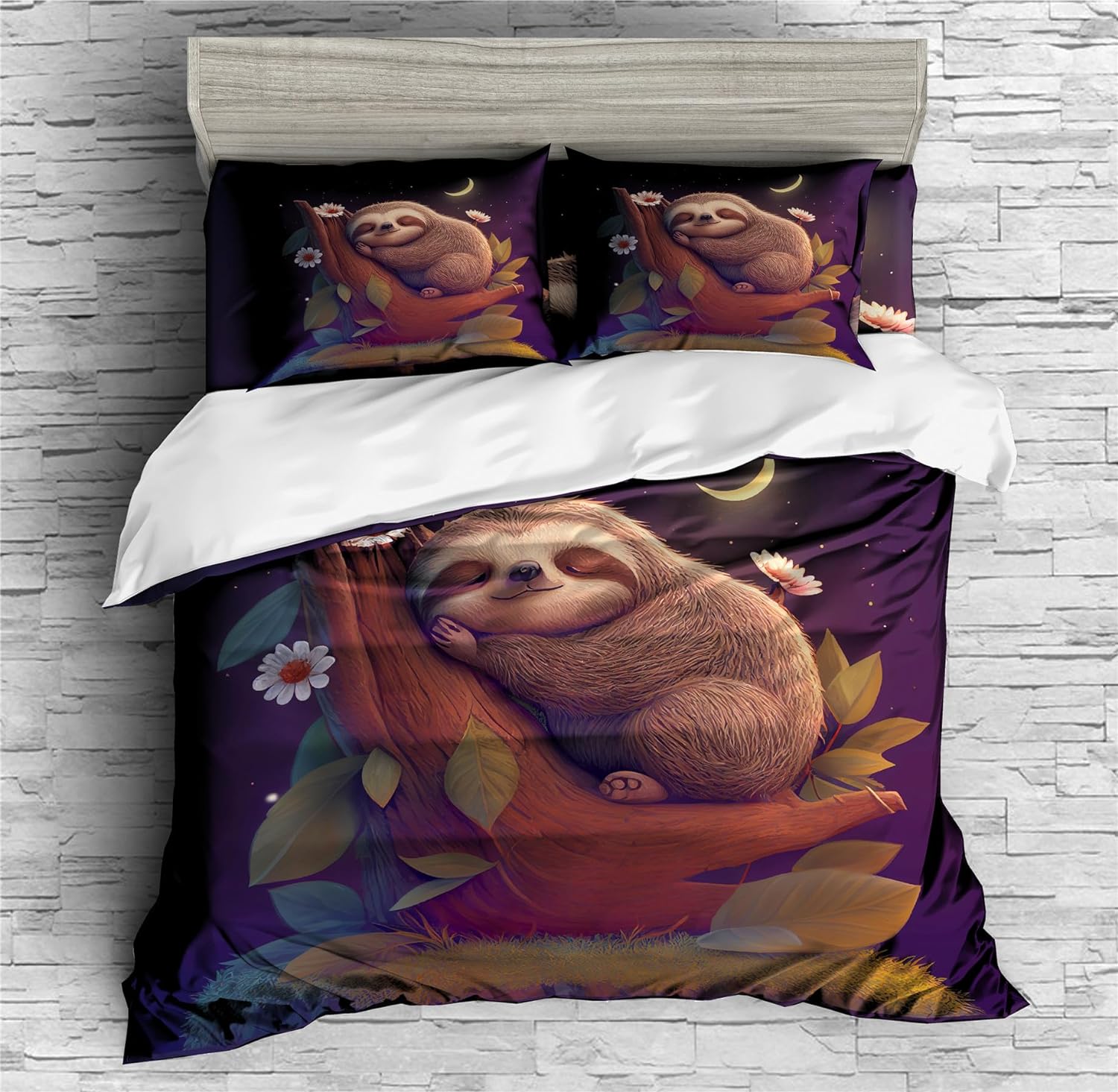 REALIN Forests Sloth Bedding Hugging A Tree Sleeping Sloth Duvet Cover Set Girl Boy Kids Bed Sets 2/3/4PCS Quilt Covers/Sheets/Pillow Shams,Twin/Full/Queen/King (C,King-229x259cm-3PCS)