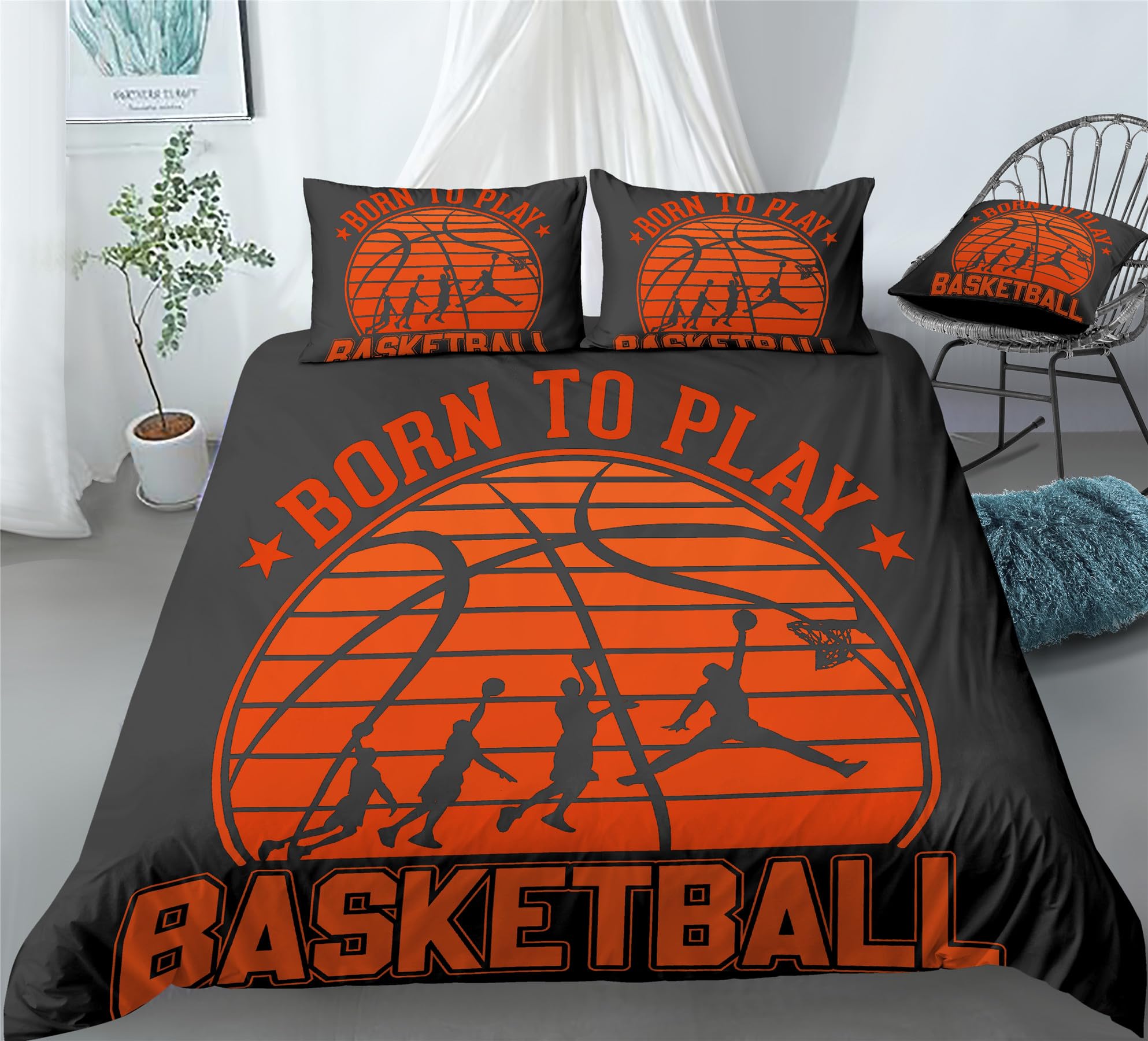 REALIN Cartoon Basketball Shoot Duvet Cover Set Basketball Sports Bedding Girl Boy Kids Bed Sets 2/3/4PCS Quilt Covers/Sheets/Pillow Shams,Twin/Full/Queen/King (C,Twin-172x218cm-4PCS)