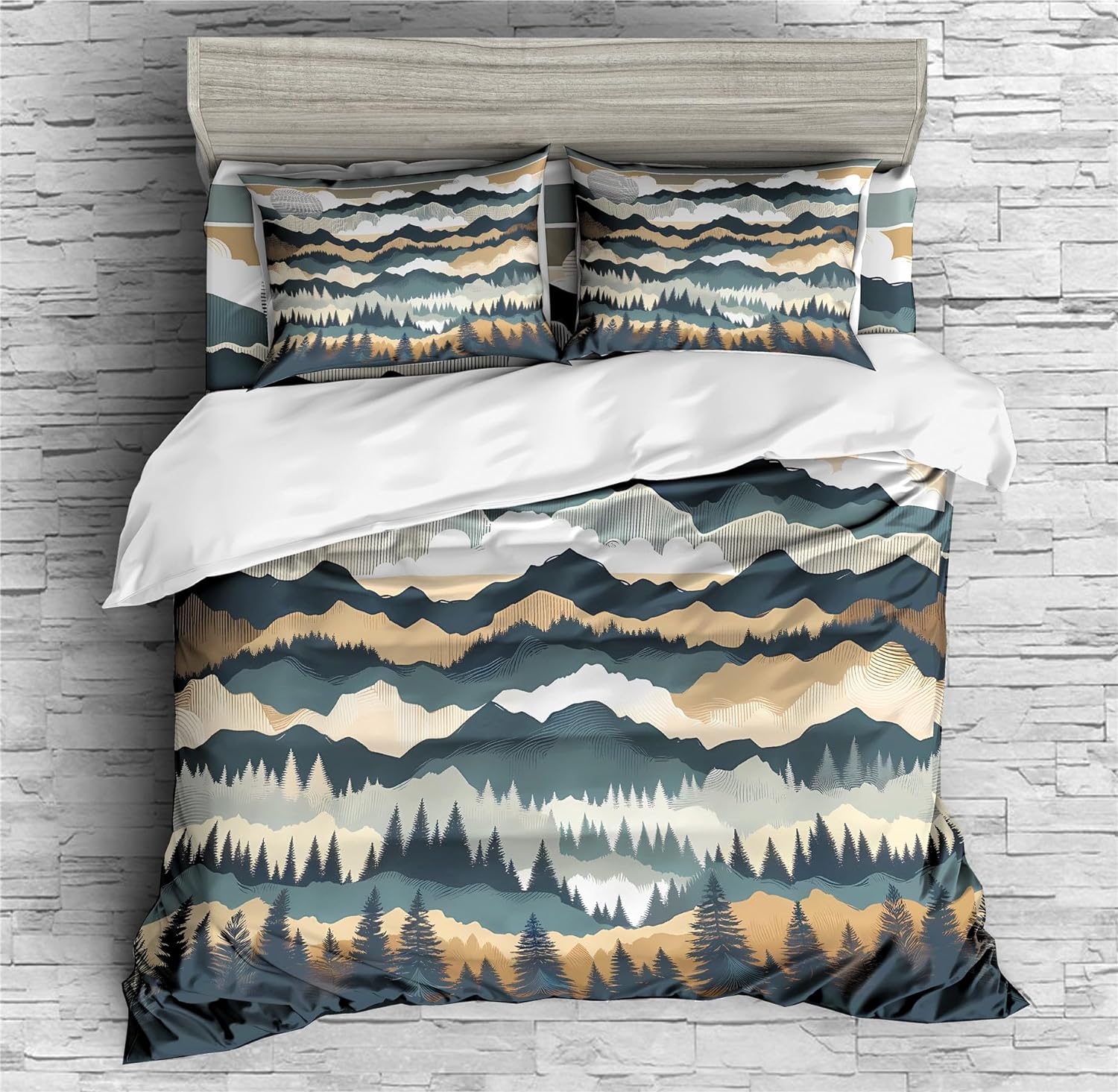 REALIN Mountain Forest Bedding Cloud and Mist on The Mountaintop Duvet Cover Set Girl Boy Kids Bed Sets 2/3/4PCS Quilt Covers/Sheets/Pillow Shams,Twin/Full/Queen/King (A,Twin-172x218cm-3PCS)