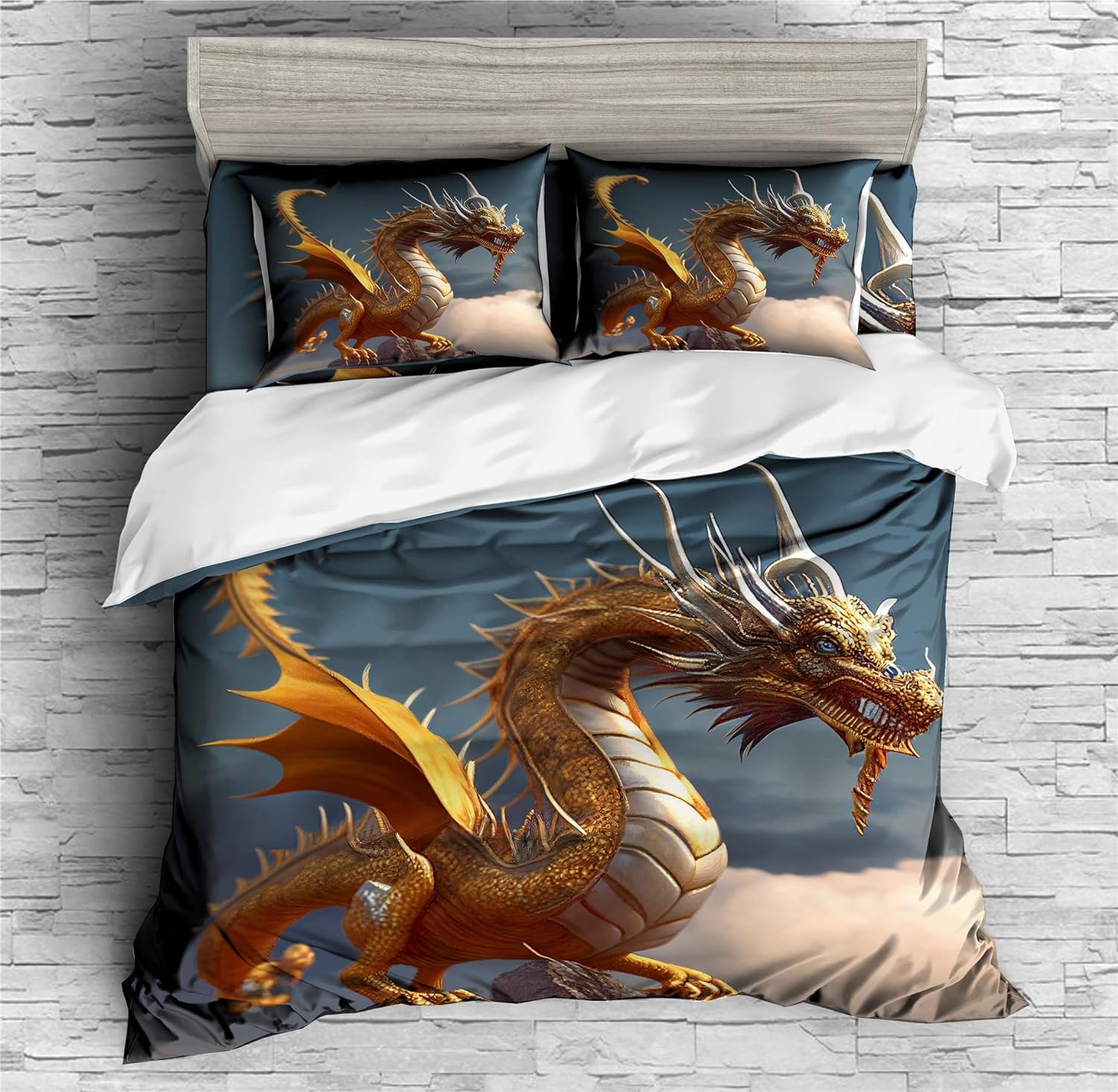 REALIN Dragon Animals Bedding Dragon Themes Prints Boys Children Duvet Cover Set Girl Boy Kids Bed Sets 2/3/4PCS Quilt Covers/Sheets/Pillow Shams,Twin/Full/Queen/King (A,Queen-228x228cm-3PCS)