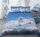 Snowboarding Snow Mountain Bedding Skiing Snowy Peaks Duvet Cover Set - Print 1