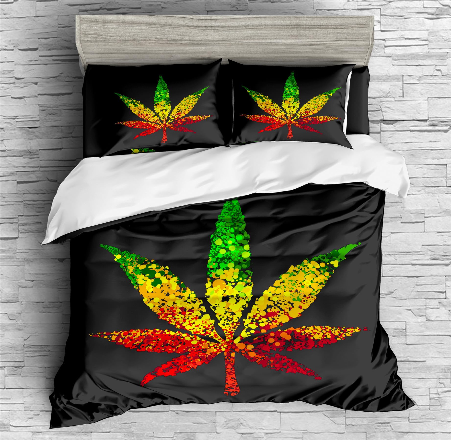 REALIN Hemp Leaf Duvet Cover Set Plants of Marijuana Hemp Leaf Prints Bedding Girl Boy Kids Bed Sets 2/3/4PCS Quilt Covers/Sheets/Pillow Shams,Twin/Full/Queen/King (B,Queen-228x228cm-3PCS)