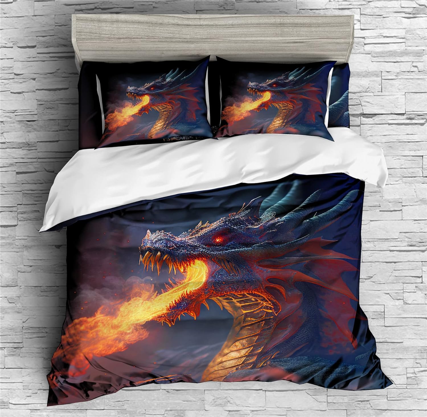 REALIN Dragon Bedding Fire-Breathing Dragon for Boys Children Duvet Cover Set Girl Boy Kids Bed Sets 2/3/4PCS Quilt Covers/Sheets/Pillow Shams,Twin/Full/Queen/King (A,Queen-228x228cm-4PCS)