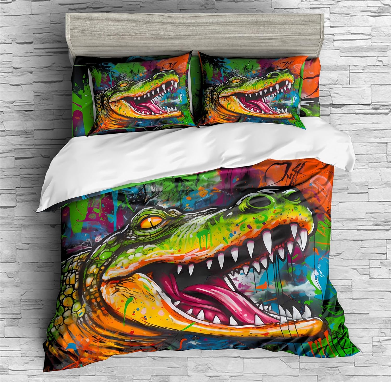 REALIN Crocodiles Animals Duvet Cover Set Fierce Animals Crocodile Prints Bedding Girl Boy Kids Bed Sets 2/3/4PCS Quilt Covers/Sheets/Pillow Shams,Twin/Full/Queen/King (A,Twin-172x218cm-4PCS)