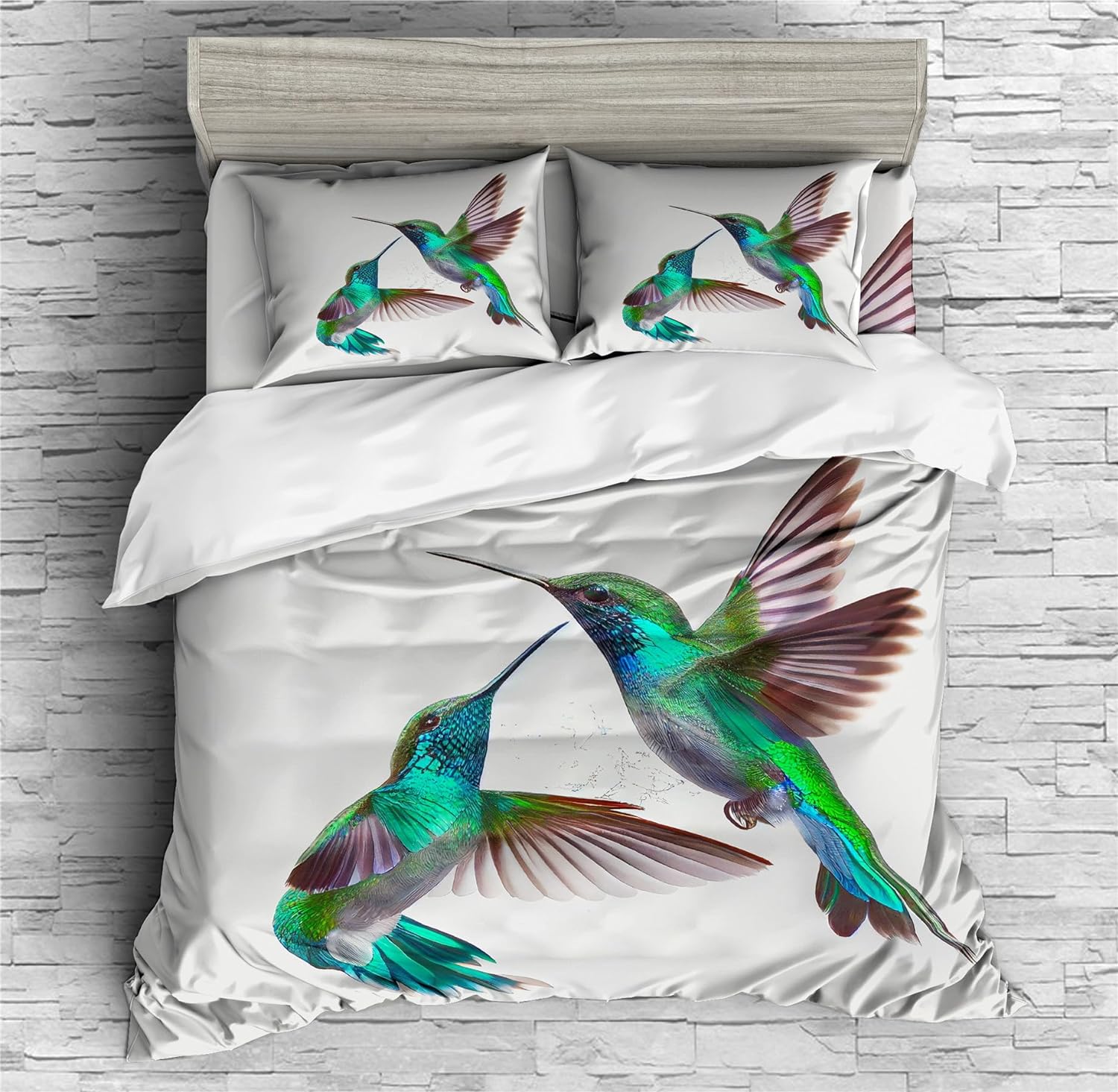 REALIN Greener Hummingbird Duvet Cover Set Beautiful Hummingbird Bedding Girl Boy Kids Bed Sets 2/3/4PCS Quilt Covers/Sheets/Pillow Shams,Twin/Full/Queen/King (B,King-229x259cm-4PCS)