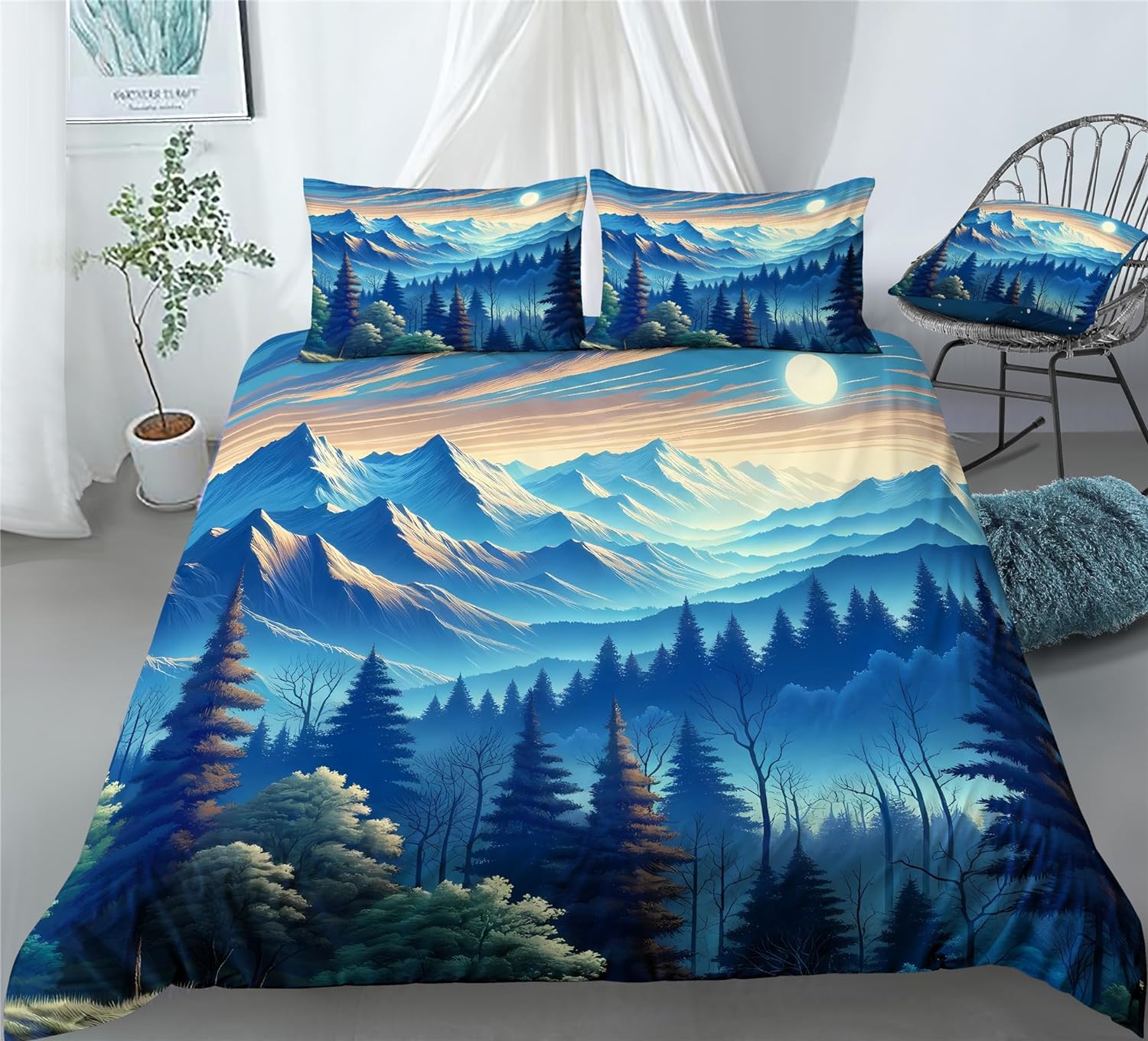 REALIN Hawthorn Duvet Cover Set 3D Bedding Japan Forest Mountain River Bed Sets 2/3/4PCS Quilt Covers/Sheets/Pillow Shams,Twin/Full/Queen/King (Queen-228x228cm-3PCS,A)