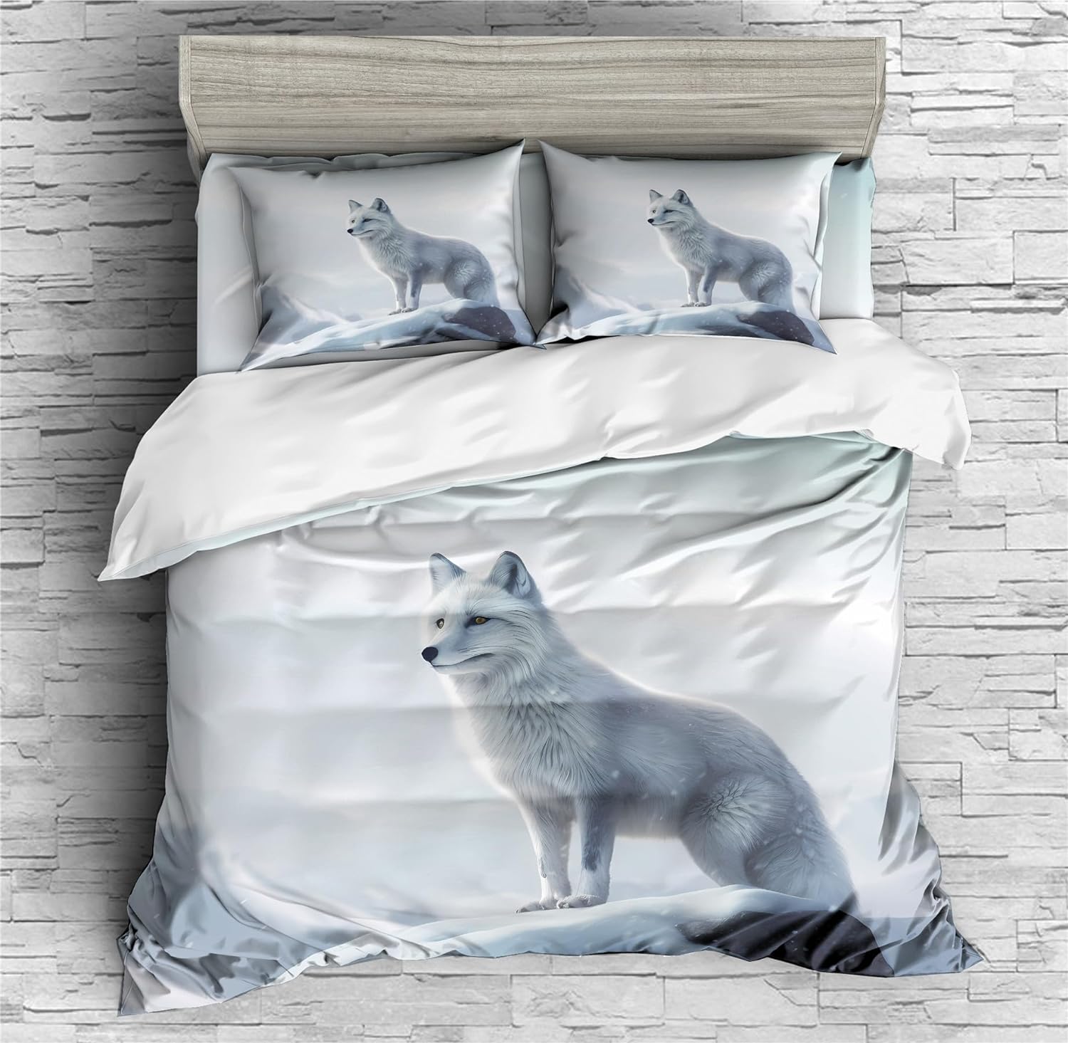 REALIN Cartoon Arctic Fox Animals Bedding White Fox Animals Duvet Cover Set Girl Boy Kids Bed Sets 2/3/4PCS Quilt Covers/Sheets/Pillow Shams,Twin/Full/Queen/King (C,Queen-228x228cm-3PCS)