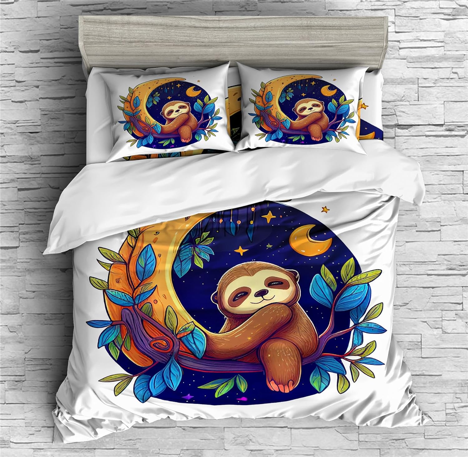 REALIN Forests Sloth Bedding Hugging A Tree Sleeping Sloth Duvet Cover Set Girl Boy Kids Bed Sets 2/3/4PCS Quilt Covers/Sheets/Pillow Shams,Twin/Full/Queen/King (C,King-229x259cm-3PCS)