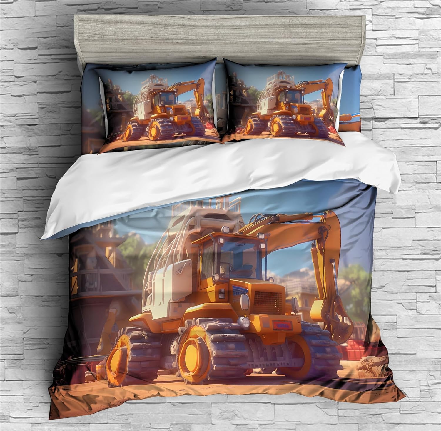 REALIN Engineering Vehicle Prints Duvet Cover Set Engineering Vehicle Bedding Girl Boy Kids Bed Sets 2/3/4PCS Quilt Covers/Sheets/Pillow Shams,Twin/Full/Queen/King (C,Twin-172x218cm-4PCS)