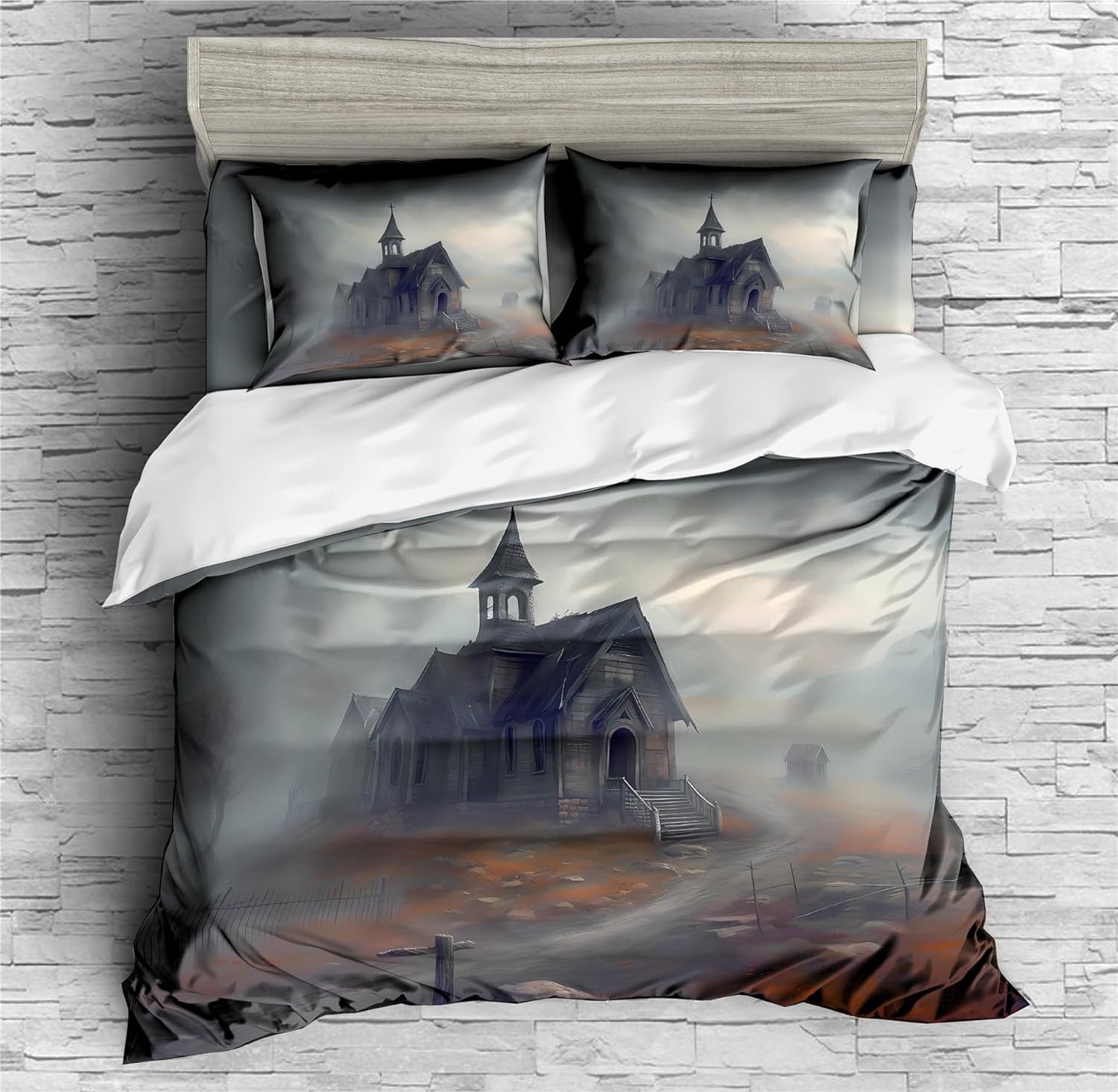 REALIN Haunted House Duvet Cover Set Halloween Scary Tombstone Bedding Girl Boy Kids Bed Sets 2/3/4PCS Quilt Covers/Sheets/Pillow Shams,Twin/Full/Queen/King (A,Twin-172x218cm-4PCS)