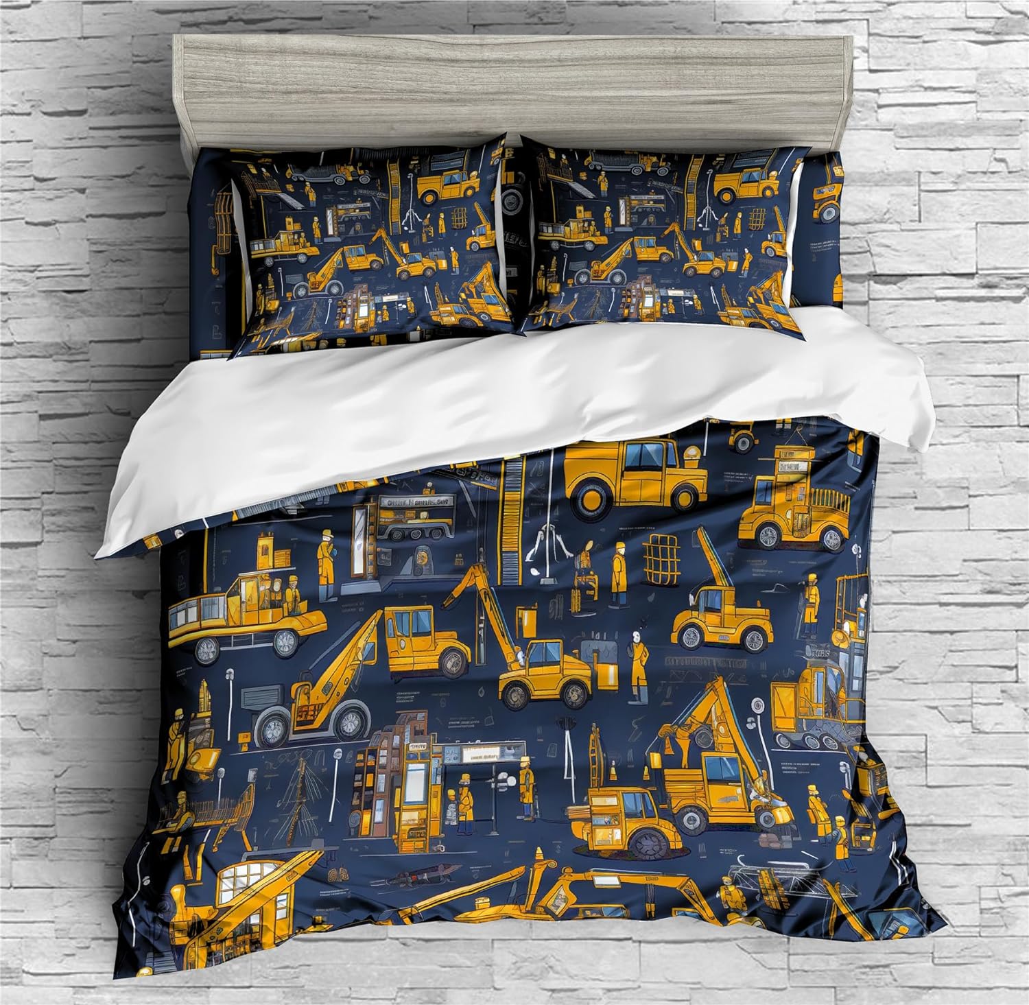 REALIN Truck Printed Duvet Cover Set Children Construction Vehicle Bedding Girl Boy Kids Bed Sets 2/3/4PCS Quilt Covers/Sheets/Pillow Shams,Twin/Full/Queen/King (C,Queen-228x228cm-3PCS)