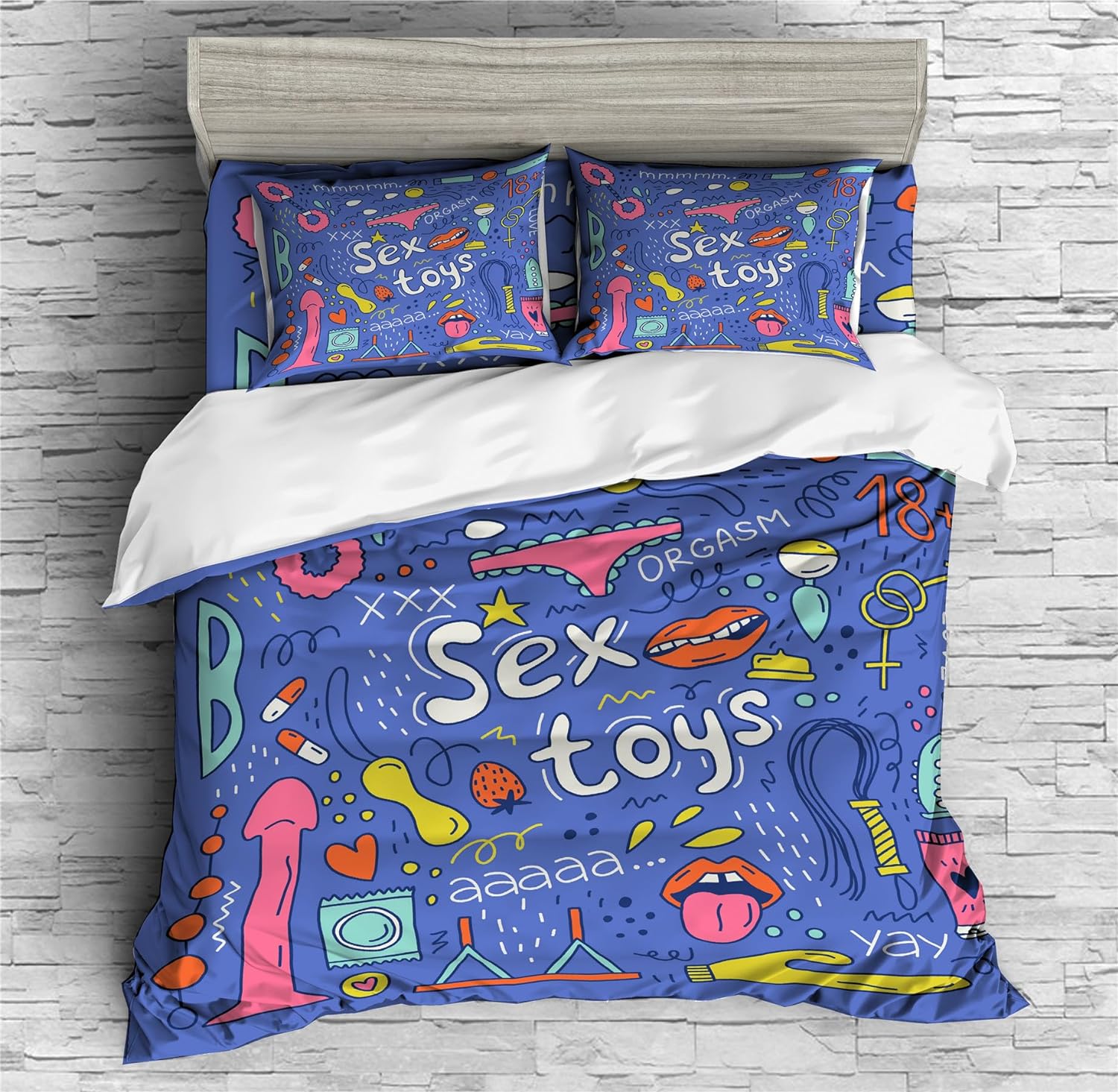 REALIN Cartoon Dick Duvet Cover Set Hand-Painted Dick Printed Decorative Bedding Girl Boy Kids Bed Sets 2/3/4PCS Quilt Covers/Sheets/Pillow Shams,Twin/Full/Queen/King (C,Queen-228x228cm-4PCS)