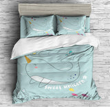 Colorful Hand-Painted Narwhal Duvet Cover Set - Print 1