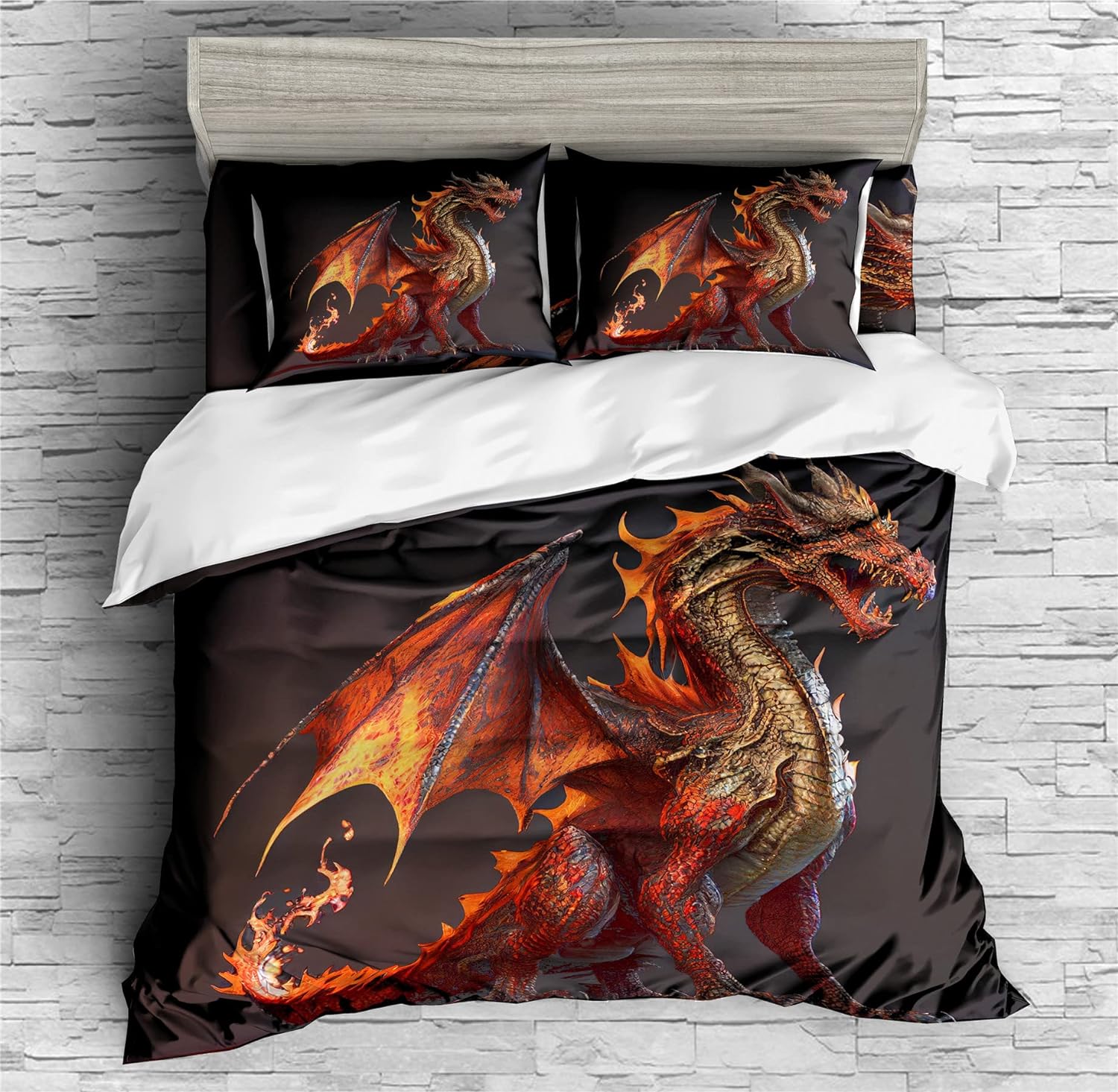 REALIN Dragon Bedding Fire-Breathing Dragon for Boys Children Duvet Cover Set Girl Boy Kids Bed Sets 2/3/4PCS Quilt Covers/Sheets/Pillow Shams,Twin/Full/Queen/King (A,Queen-228x228cm-4PCS)