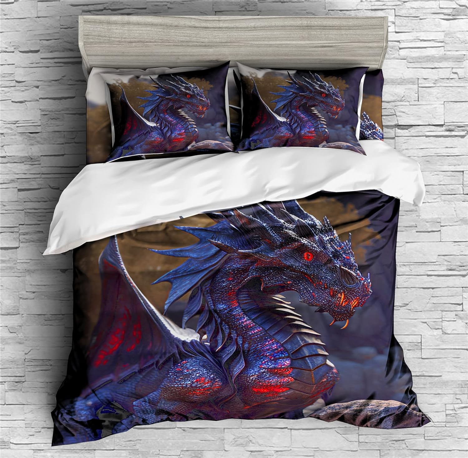 REALIN Dragon Bedding Fire-Breathing Dragon for Boys Children Duvet Cover Set Girl Boy Kids Bed Sets 2/3/4PCS Quilt Covers/Sheets/Pillow Shams,Twin/Full/Queen/King (A,Queen-228x228cm-4PCS)