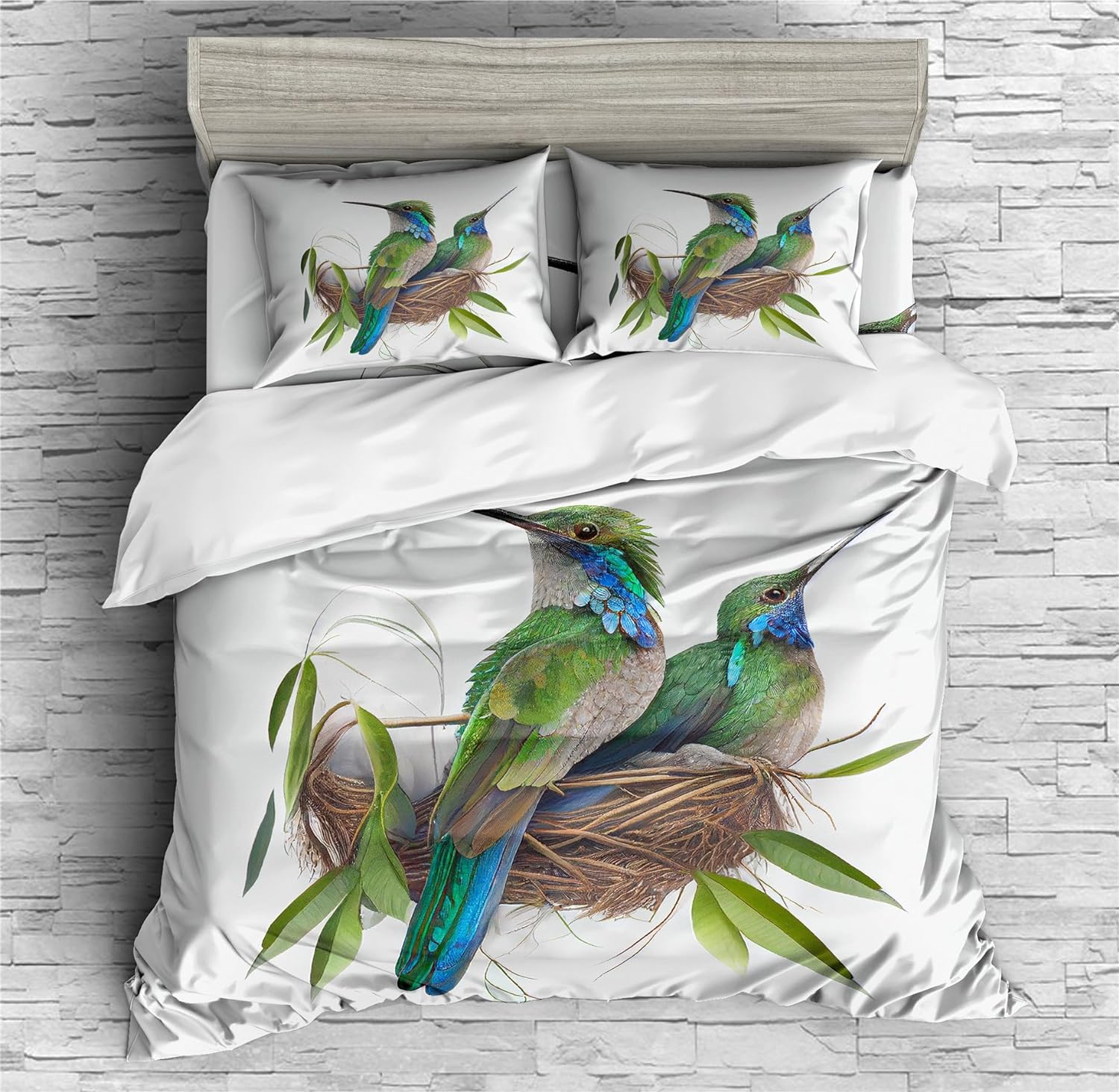 REALIN Greener Hummingbird Duvet Cover Set Beautiful Hummingbird Bedding Girl Boy Kids Bed Sets 2/3/4PCS Quilt Covers/Sheets/Pillow Shams,Twin/Full/Queen/King (B,King-229x259cm-4PCS)