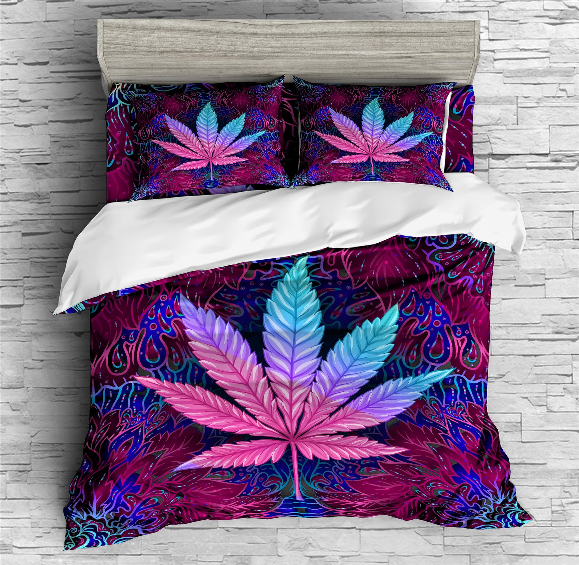 REALIN Marijuana Duvet Cover Set Hemp Plant Green Hemp Leaf Prints Bedding Girl Boy Kids Bed Sets 2/3/4PCS Quilt Covers/Sheets/Pillow Shams,Twin/Full/Queen/King (A,Queen-228x228cm-4PCS)