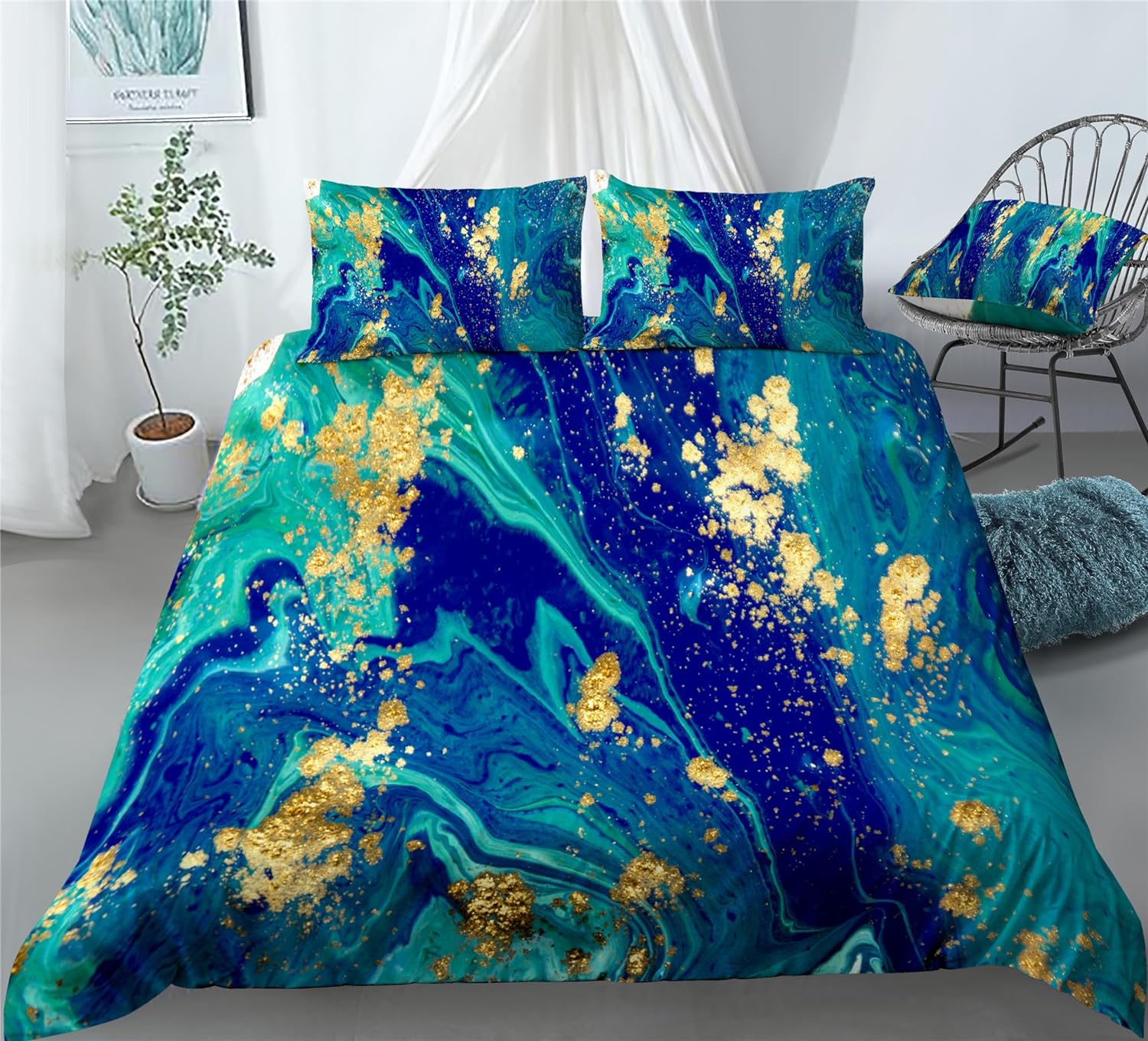 REALIN Marble Prints Duvet Cover Set Color Swirl Marble Prints Bedding Girl Boy Kids Bed Sets 2/3/4PCS Quilt Covers/Sheets/Pillow Shams,Twin/Full/Queen/King (B,Twin-172x218cm-4PCS)