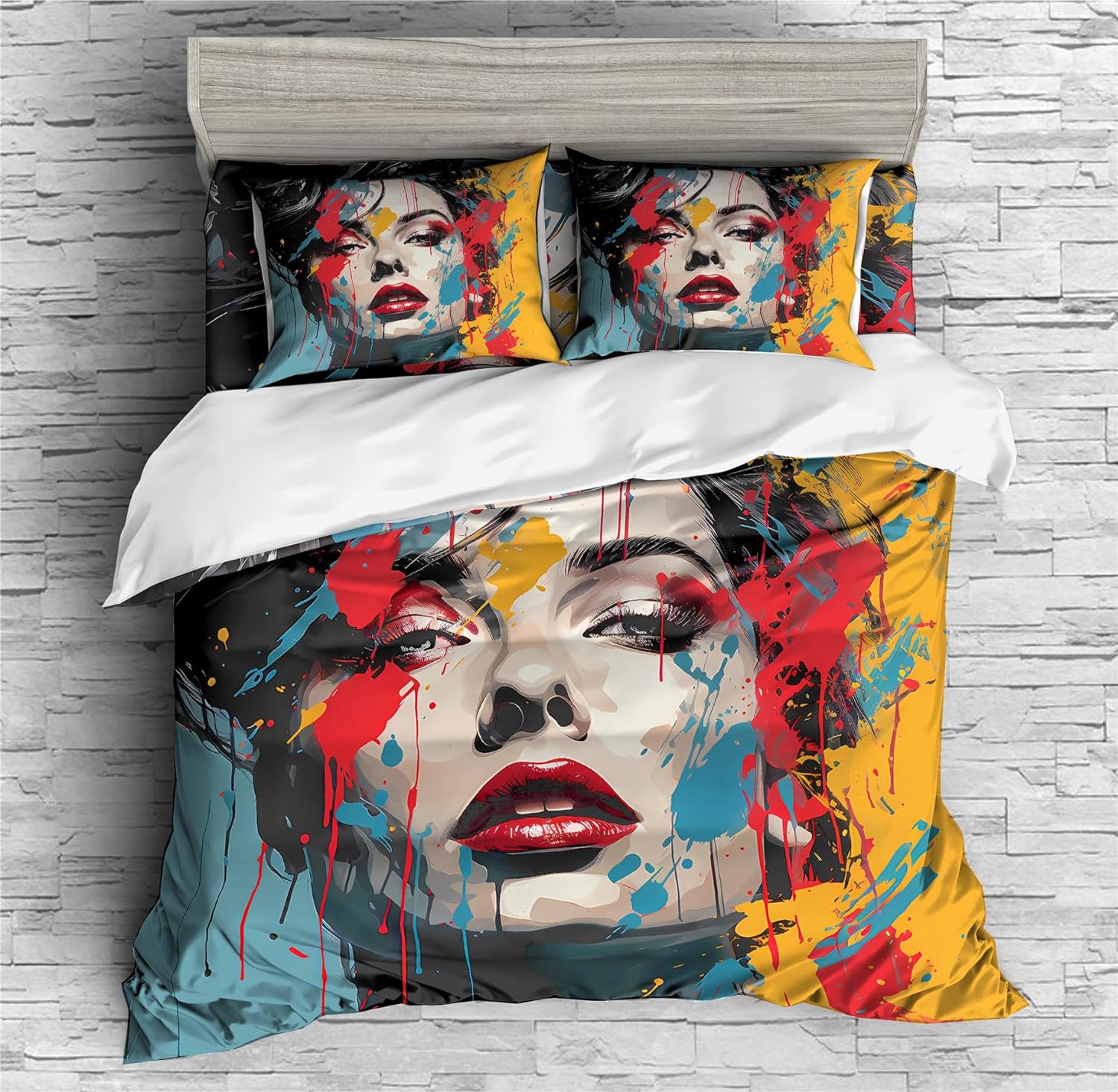 REALIN Retro City Design POP Art Duvet Cover Set Color Women Bedding Girl Boy Kids Bed Sets 2/3/4PCS Quilt Covers/Sheets/Pillow Shams,Twin/Full/Queen/King (C,Full-200x229cm-3PCS)