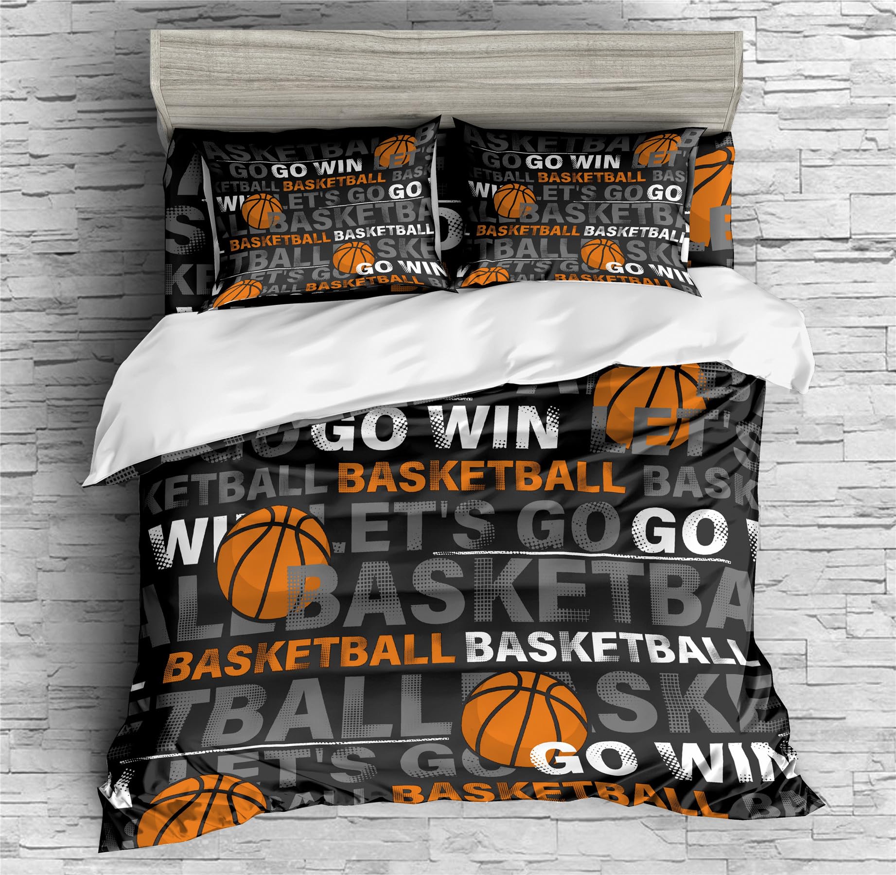 REALIN Basketball Nets Duvet Cover Set Basketball Dunking Bedding Girl Boy Kids Bed Sets 2/3/4PCS Quilt Covers/Sheets/Pillow Shams,Twin/Full/Queen/King (B,Queen-228x228cm-4PCS)