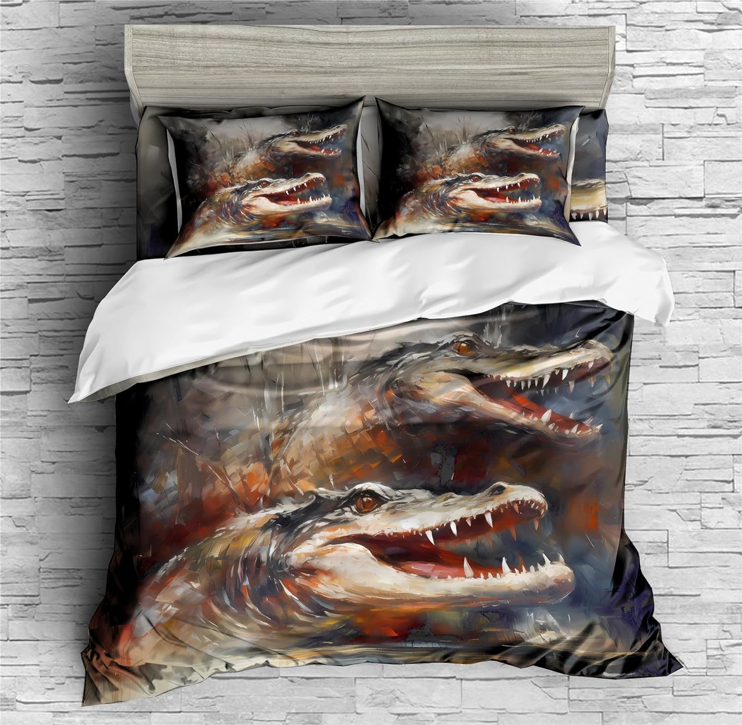 REALIN Crocodile Duvet Cover Set Crocodile Opening Its Bloody Mouth Bedding Girl Boy Kids Bed Sets 2/3/4PCS Quilt Covers/Sheets/Pillow Shams,Twin/Full/Queen/King (C,King-229x259cm-3PCS)