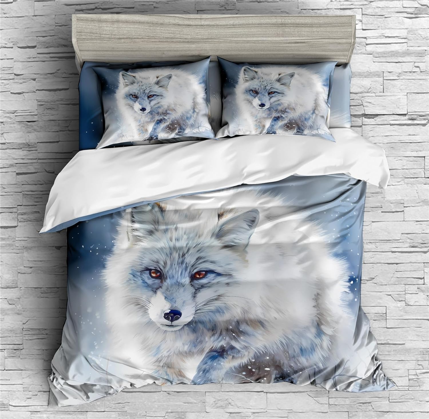 REALIN Snow Fox Animals Duvet Cover Set Arctic Fox Wildlife Bedding Girl Boy Kids Bed Sets 2/3/4PCS Quilt Covers/Sheets/Pillow Shams,Twin/Full/Queen/King (A,Queen-228x228cm-4PCS)