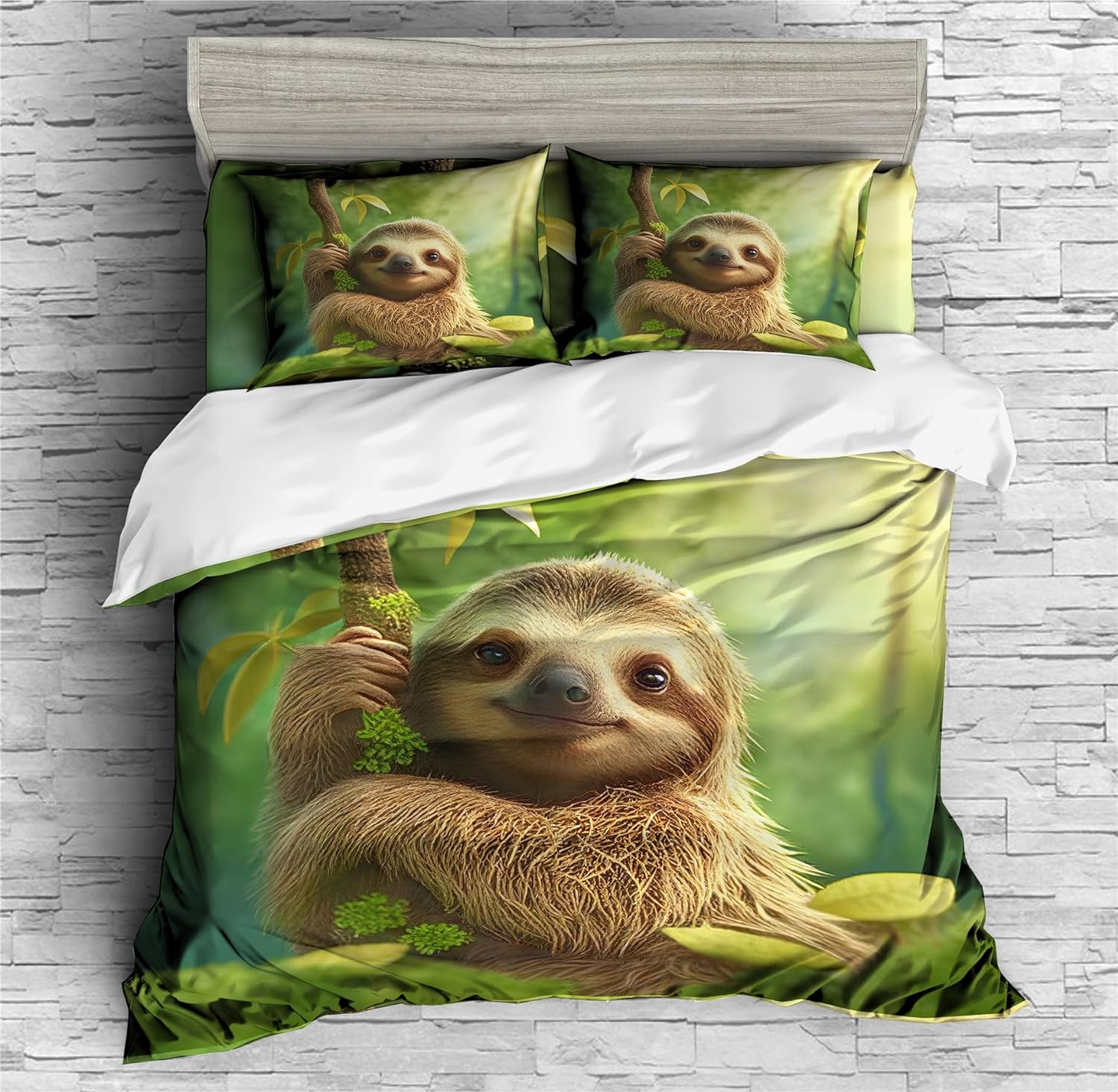 REALIN Sloth Cartoon Animals Duvet Cover Set Cute Laziness Sloth Bedding Girl Boy Kids Bed Sets 2/3/4PCS Quilt Covers/Sheets/Pillow Shams,Twin/Full/Queen/King (A,Queen-228x228cm-3PCS)